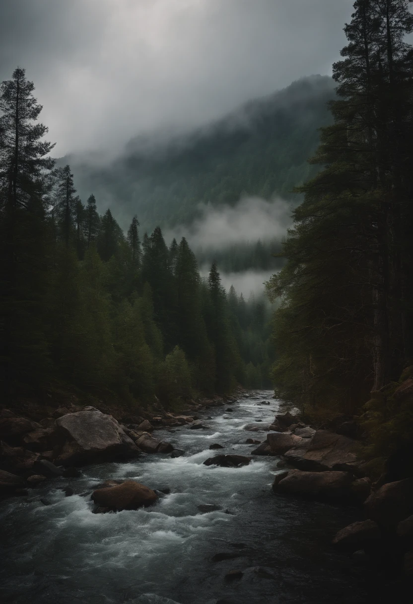 Pine forests, rivers and mountains on rainy days,master-piece,Sea of clouds