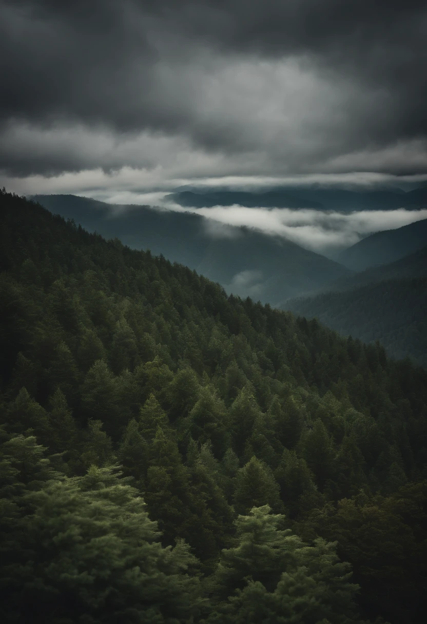 Pine forests, rivers and mountains on rainy days,master-piece,Sea of clouds