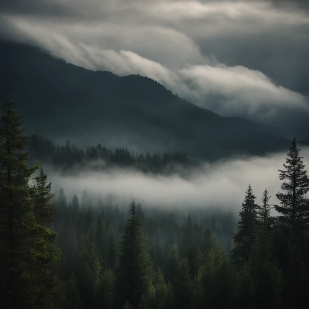 Pine forests, rivers and mountains on rainy days,master-piece,Sea of clouds