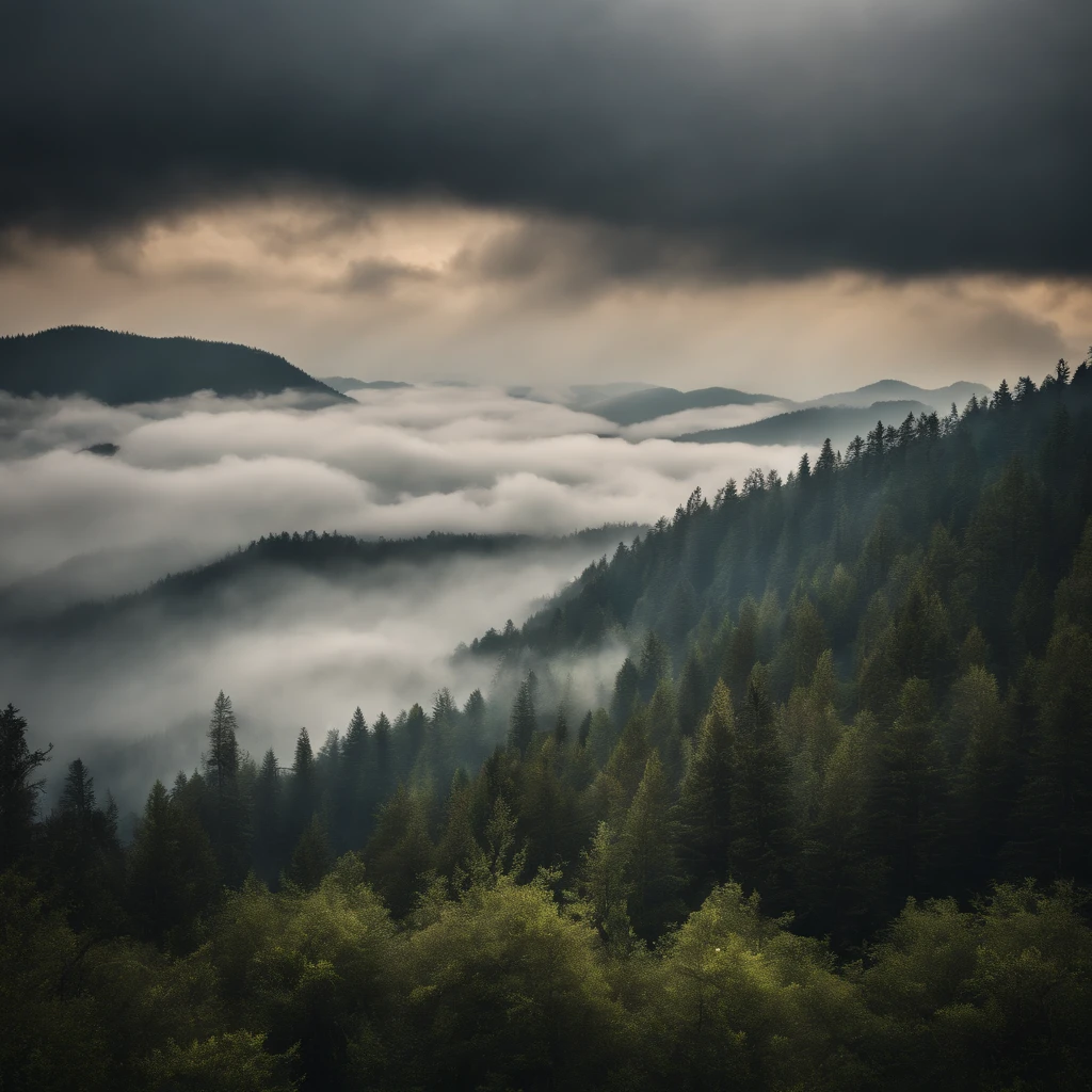Pine forests, rivers and mountains on rainy days,master-piece,Sea of clouds