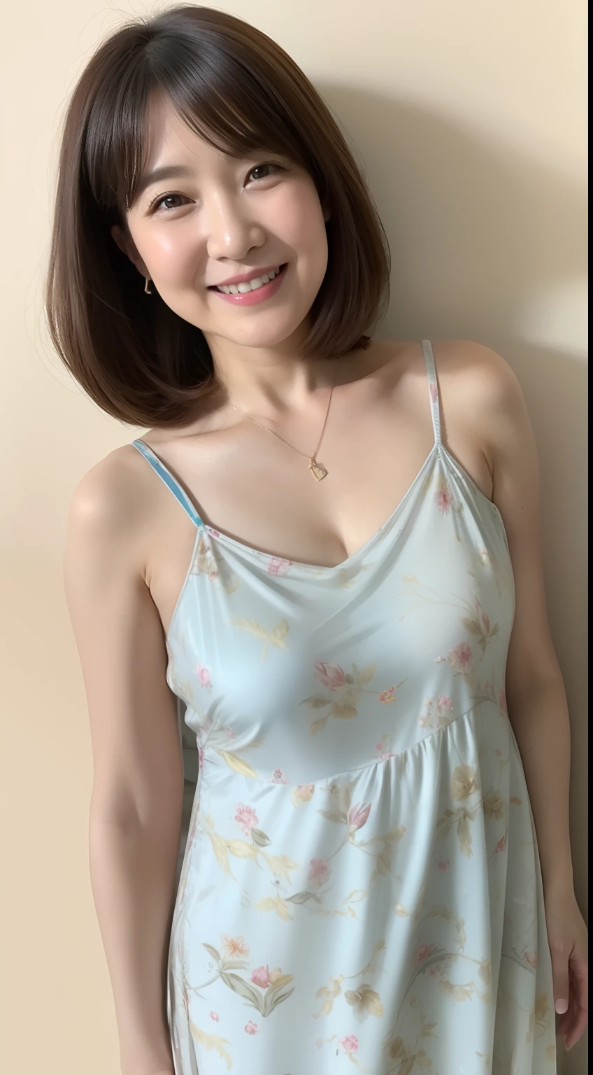 Masterpiece,Best quality, (maam. clerk:1), ((Portrait:1.3)), Cross arms,Large room,Chest straight, Smile,Phoenix print sexy ice silk slip nightdress,Long white legs,Plain transparent sandals,skin hyper-detail,Clear pores,in a panoramic view,Cocked buttocks,No underwear,Beautiful young Japanese woman over 50 years old, Perfect face, Fantastic look, (Detailed facial features), Clean and nice face,