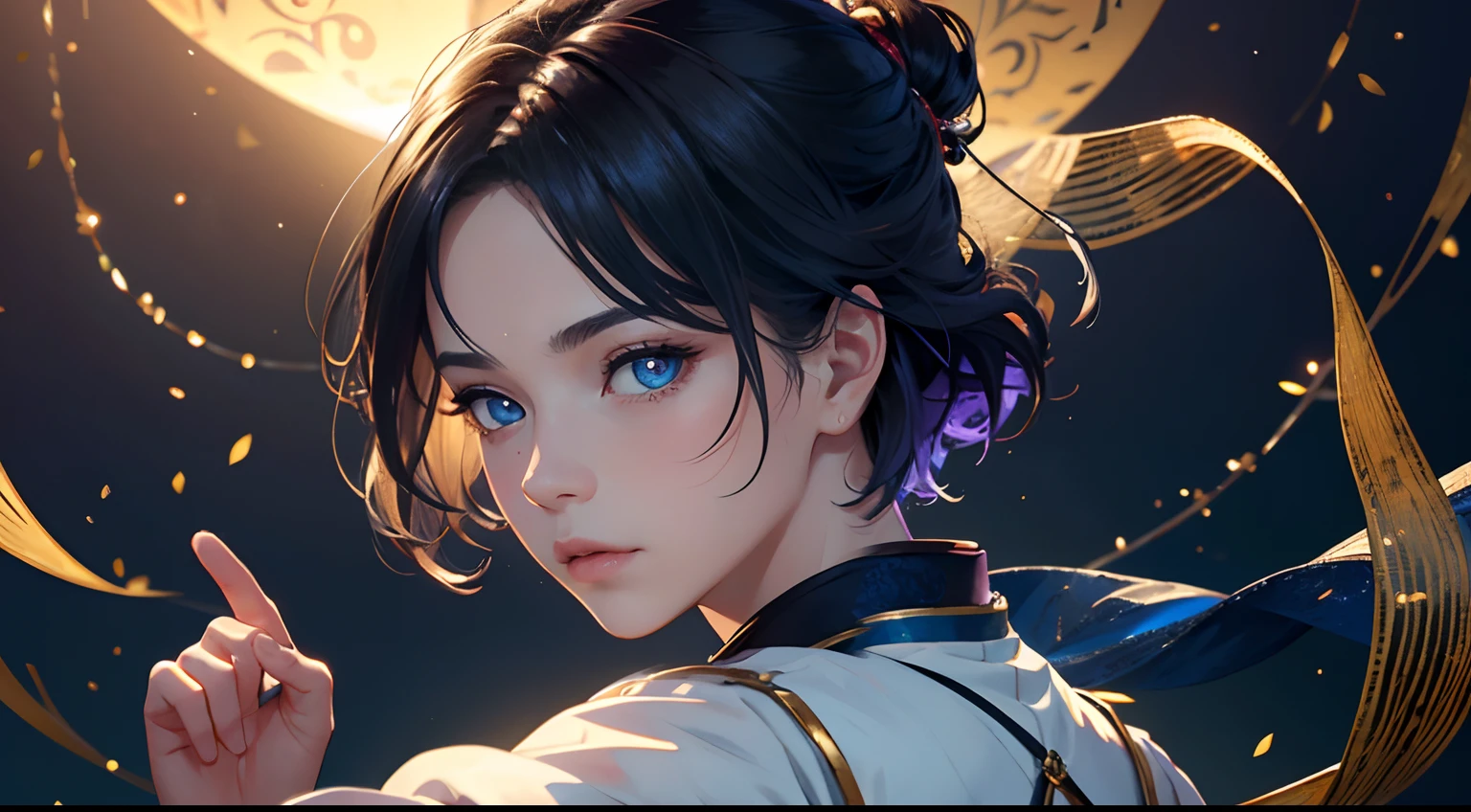 (Highest resolution, distinct_image) Best quality, A masterpiece for men, 1male people,Libido boy,Purple pupils glow,Highly detailed, Half realistic, blue short hair, Smooth hair, Six-year-old, younge boy,short detailed hair,Blue period costume,Hanfu, Set with gold silk thread,Rust lines on clothes,Cold, Good looking, Exquisite facial features,(half-body shots),Detailed hand depiction,Handsome,Stand in the village,Nice looking sunshine,Very detailed CG unity 8k wallpaper),best qualtiy,,独奏,cinmatic lighting,detailed back ground,the detail,Bright pupils,(very refined),(Detailed eyes description),ultra - detailed,tmasterpiece,)),Children