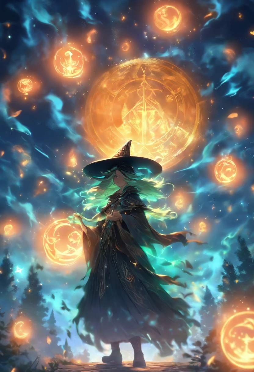 (best quality,4k,highres),(realistic:1.37),witch casting orange glowing spells,moonlight,magical fantasy forest,twinkling stars,shadowy trees,enchanting atmosphere,sparkling fireflies,mysterious orbs,witch's cloak billowing in the wind,spellbook with ancient runes,cauldron emitting colorful smoke,moonlit clearing,whispering winds,ethereal glow,spellbinding incantations,ominous moon,enchanted creatures,witch's hat,nighttime ambiance,glowing potion,bewitching rituals,enchanted flora and fauna,otherworldly energy,moonlit beams,crackling magic,arcane symbols,dancing shadows,mesmerizing glow,witch's staff,mythical beings,deep mystical aura,glowing eyes,starry sky,nighttime silence,moonlit path,spellbinding enchantments