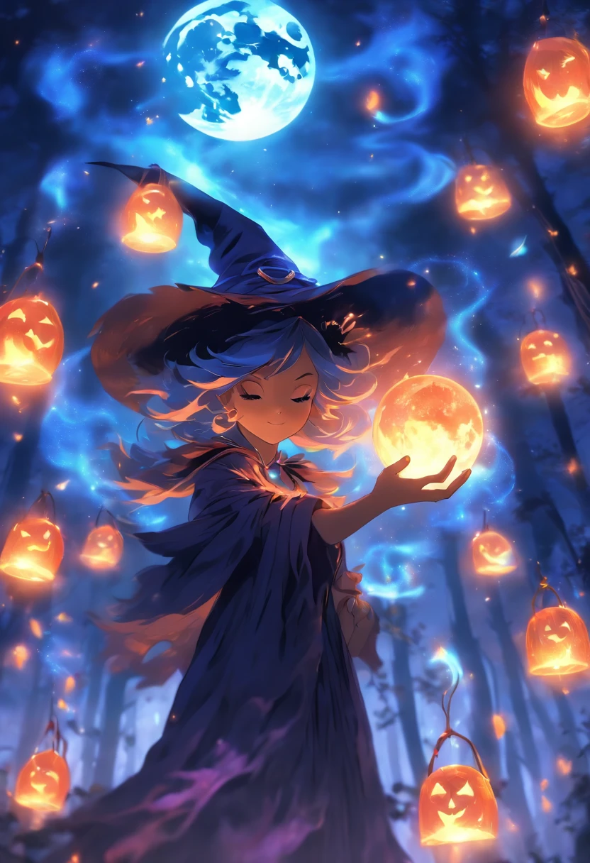 (best quality,4k,highres),(realistic:1.37),witch casting orange glowing spells,moonlight,magical fantasy forest,twinkling stars,shadowy trees,enchanting atmosphere,sparkling fireflies,mysterious orbs,witch's cloak billowing in the wind,spellbook with ancient runes,cauldron emitting colorful smoke,moonlit clearing,whispering winds,ethereal glow,spellbinding incantations,ominous moon,enchanted creatures,witch's hat,nighttime ambiance,glowing potion,bewitching rituals,enchanted flora and fauna,otherworldly energy,moonlit beams,crackling magic,arcane symbols,dancing shadows,mesmerizing glow,witch's staff,mythical beings,deep mystical aura,glowing eyes,starry sky,nighttime silence,moonlit path,spellbinding enchantments