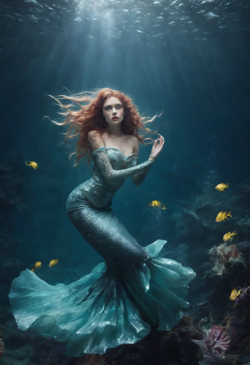 Mermaids swimming under the deep sea,master-piece,lonely,mystical