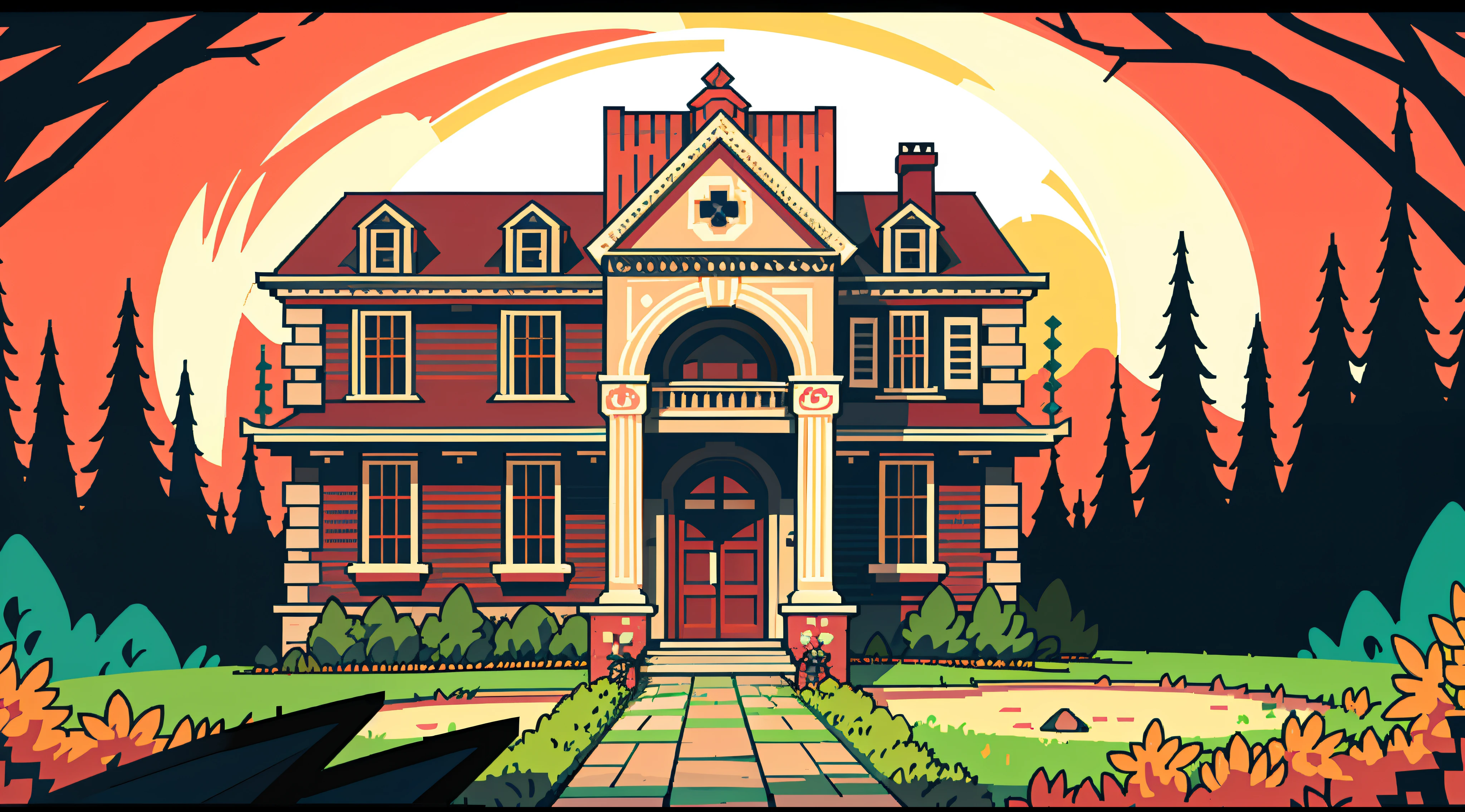 (masterpiece, top quality, best quality), pixel, pixel ar, pink mansion