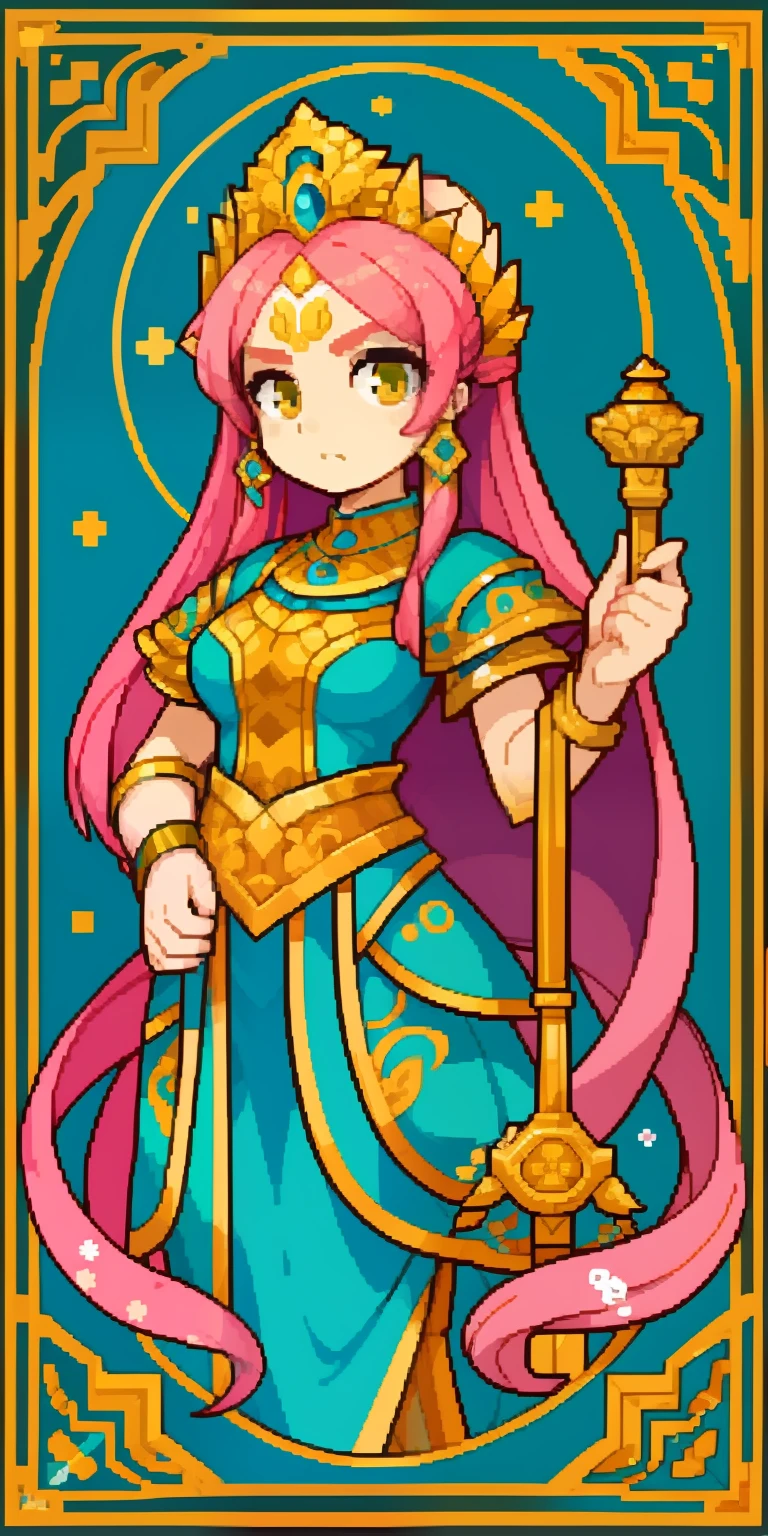 qualidade superior,melhor qualidade,marca do logotipo,Selos,geometric patterns,arte vetorial,high-quality illustration,persephone(Olhos vermelhos,seios grandes lindos,pink hairs,pernas longas,meias pretas)tmasterpiece(armadura guerreira,The color is golden-yellow)floral,pixelarte | |,
