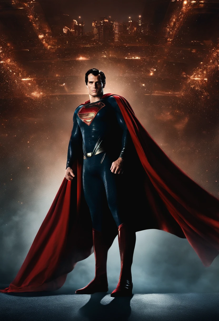 Full body, Henry Cavill, Superman, extra bold body, waving cape.