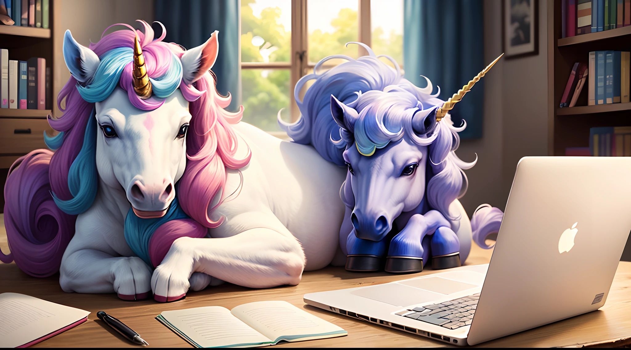 Unicorn sentado com notebook