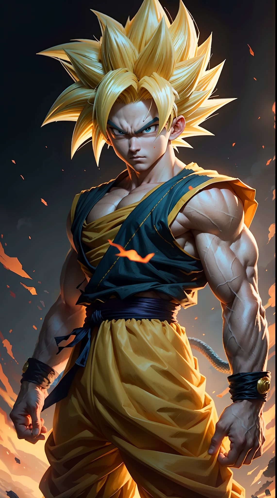 a close up of a cartoon character with a yellow hair, super saiyan, super saiyan goku, super sayan, super sayian goku, super saiyan 3, going super saiyan, dragon ball concept art, dragon ball artstyle, 4 k manga wallpaper, goku from dragon ball, an epic anime of a energy man, 4k anime wallpaper