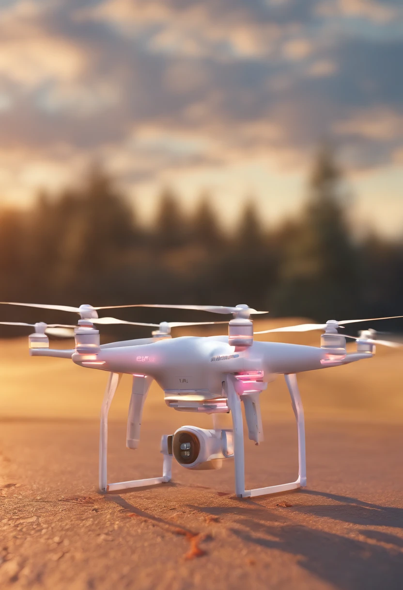 Four drones pulling a package,down view,mid air