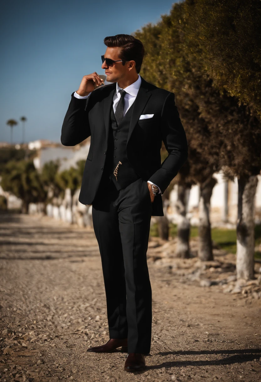 Arafed Hombre con traje sacandose la corbata en la oscuridad, con traje y corbata, Llevar traje y corbata, Detalle del tema: usar un traje, con traje y corbata, Llevar traje de negocios, usar un traje de negocios, Llevar traje, Wear tunics and ties, Traje y corbata, usar un traje, Usar un traje de negocios estricto, Vestido con traje negro