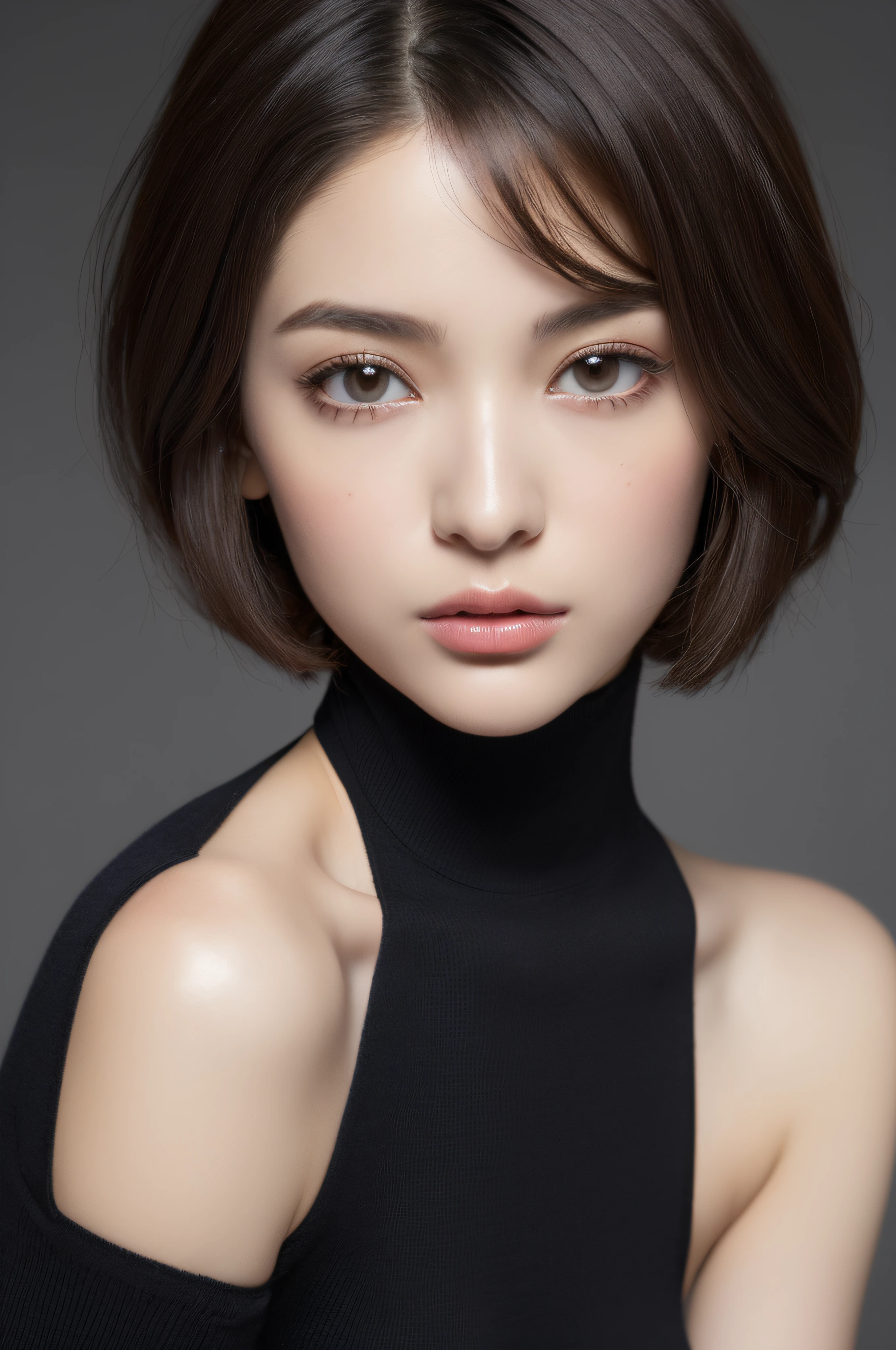 (masuter piece:1.3)、(8K、Photorealsitic、Raw photography、top-quality: 1.4)、(1girl in)、Very beautiful face、(Very realistic face)、(A dark-haired、short-hair:1.3)、Very beautiful hairstyle、Very realistic eyes、Very beautiful details、（Very realistic skin）、Very beautiful skin、（(Mock Neck Crop Tank Top White Knitwear｠、absurderes、Very attractive、超A high resolution、A hyper-realistic、high-detail、the golden ratio、(masuter piece:1.3)、(8K、Photorealsitic、Raw photography、top-quality: 1.4)、(1girl in)、Very beautiful face、(Very realistic face)、(A dark-haired、short-hair:1.3)、Very beautiful hairstyle、Very realistic eyes、Very beautiful details、（Very realistic skin）、Very beautiful skin、（(Mock Neck Crop Tank Top White Knitwear｠、absurderes、Very attractive、超A high resolution、A hyper-realistic、high-detail、the golden ratio、