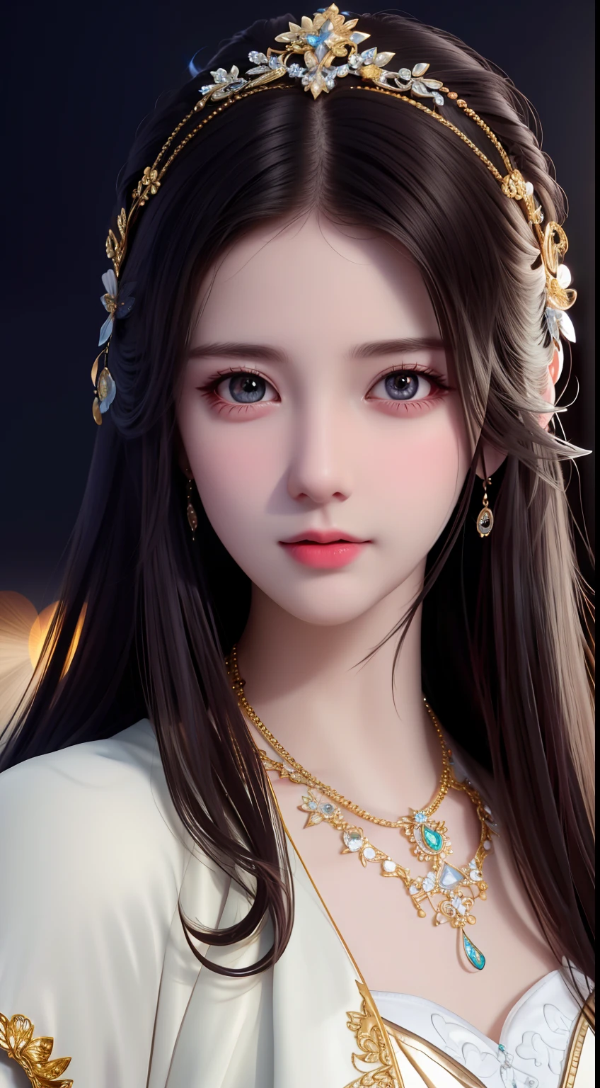 Best Quality, Masterpiece, High Resolution, 1 Girl, Porcelain Dress, Hair Accessories, Necklace, Jewelry, Beautiful Face, Physics, Tyndall Effect, Realistic, Dark Studio, Rim Lighting, Duotone Lighting, (High Detail Skin: 1.2), 8k uhd, DSLR, soft light, high quality, volumetric light, candid, photo, high resolution, 4k, 8k, bokeh