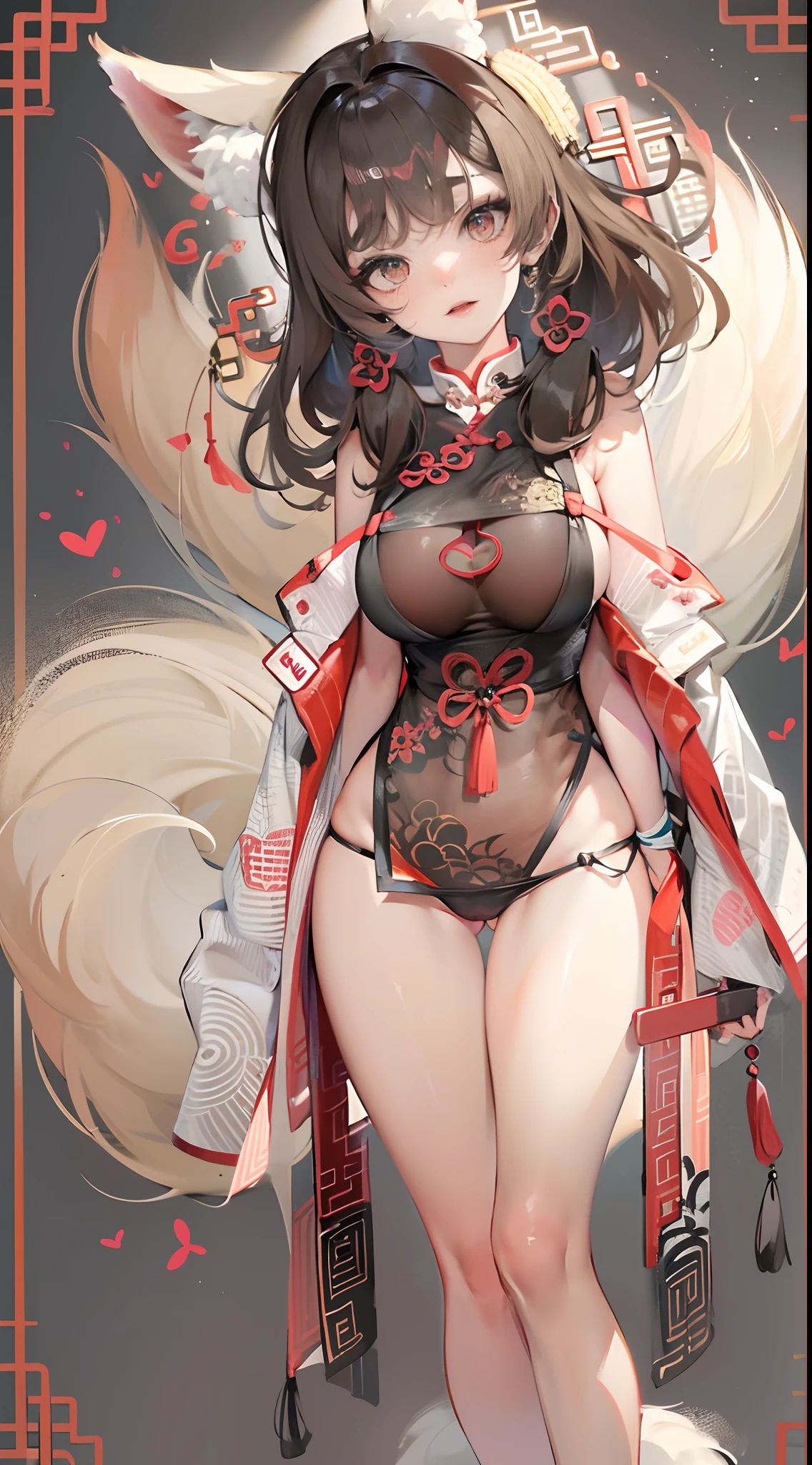 a beauty girl,Mature face,a matural female,Fluffy tail hair,Ultra-loose underwear,clothes slipping off,Anterior convex and posterior,Straight chest,Ruddy complexion,Huge fox tail,nabel,(huge tit),adventurer,tit,areola of breast,pantiess,(stocklings),Human Services Group,((illustrated)),split,((Chinese tradition)),(pantiess),(Prostitutes),(Raised sexy),(Obscene lines)