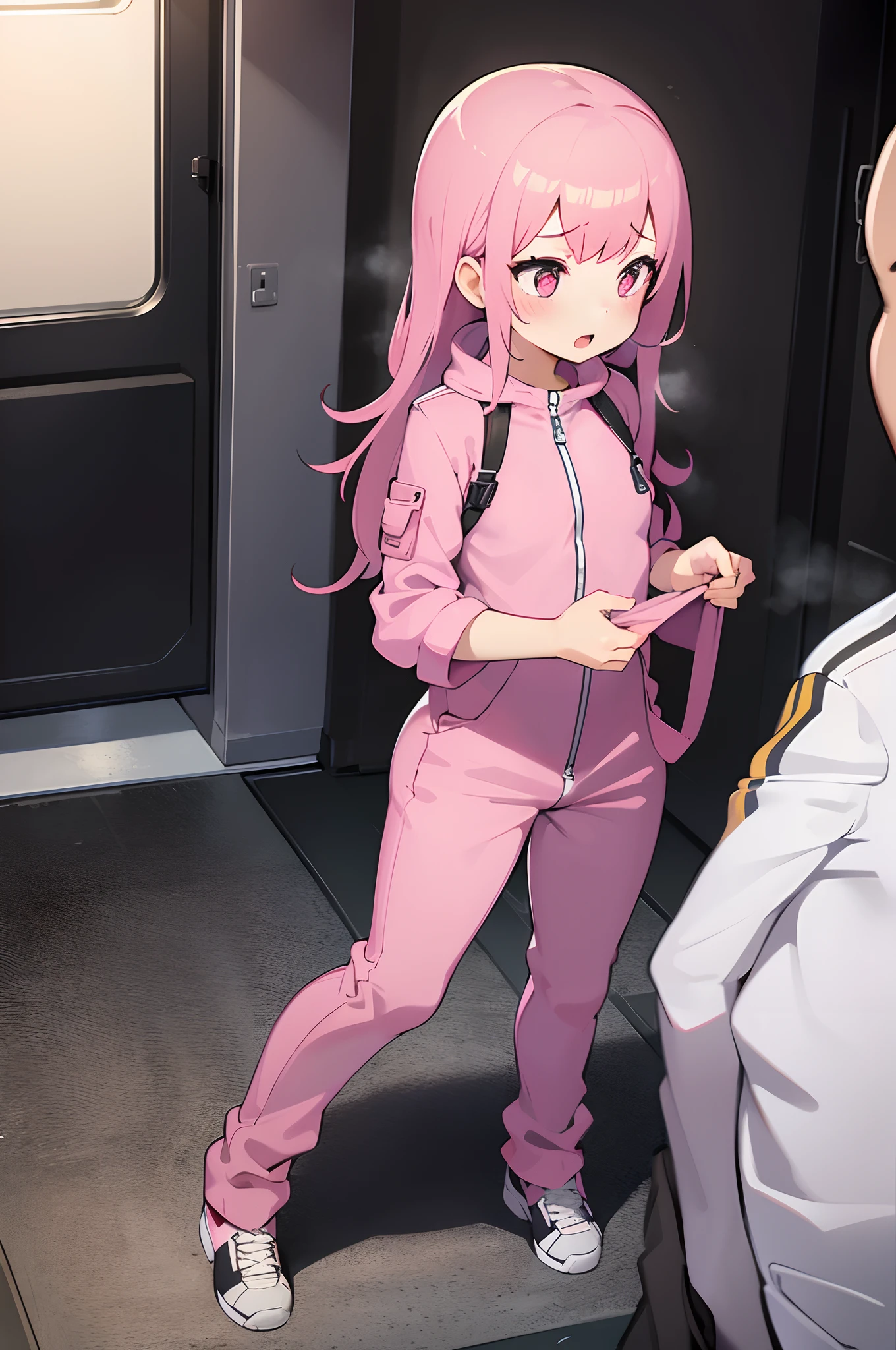 NSFW, 1girl, pink jumpsuit