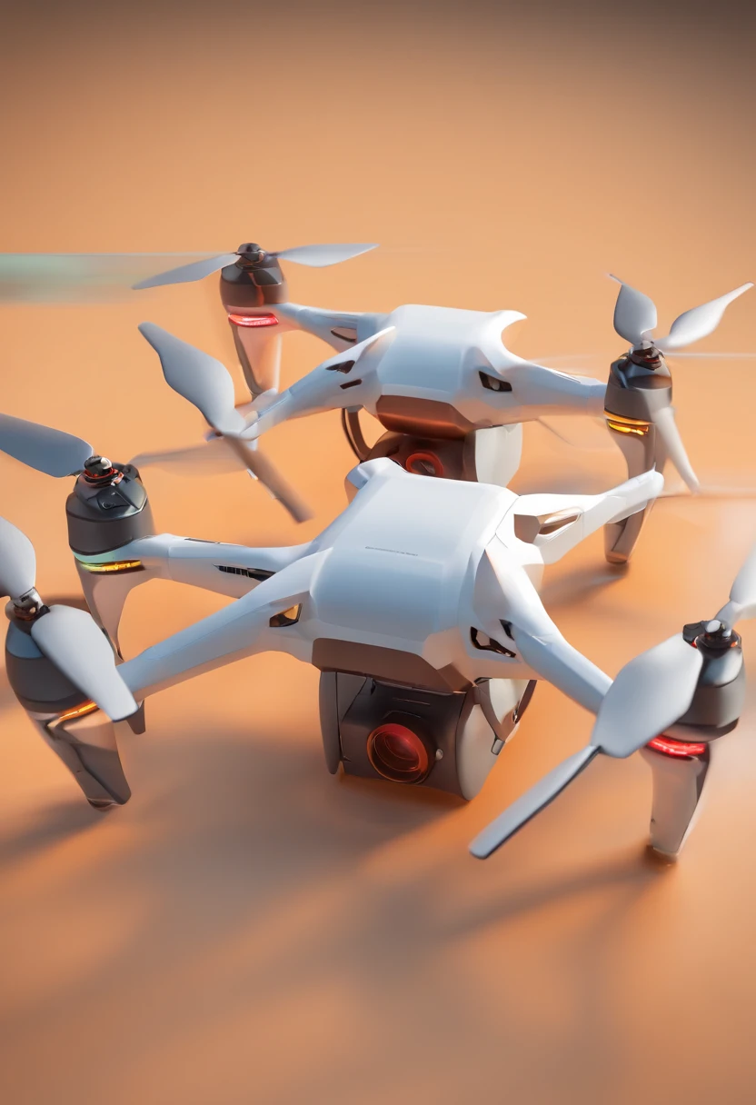 Four drones pulling a package，Front view
