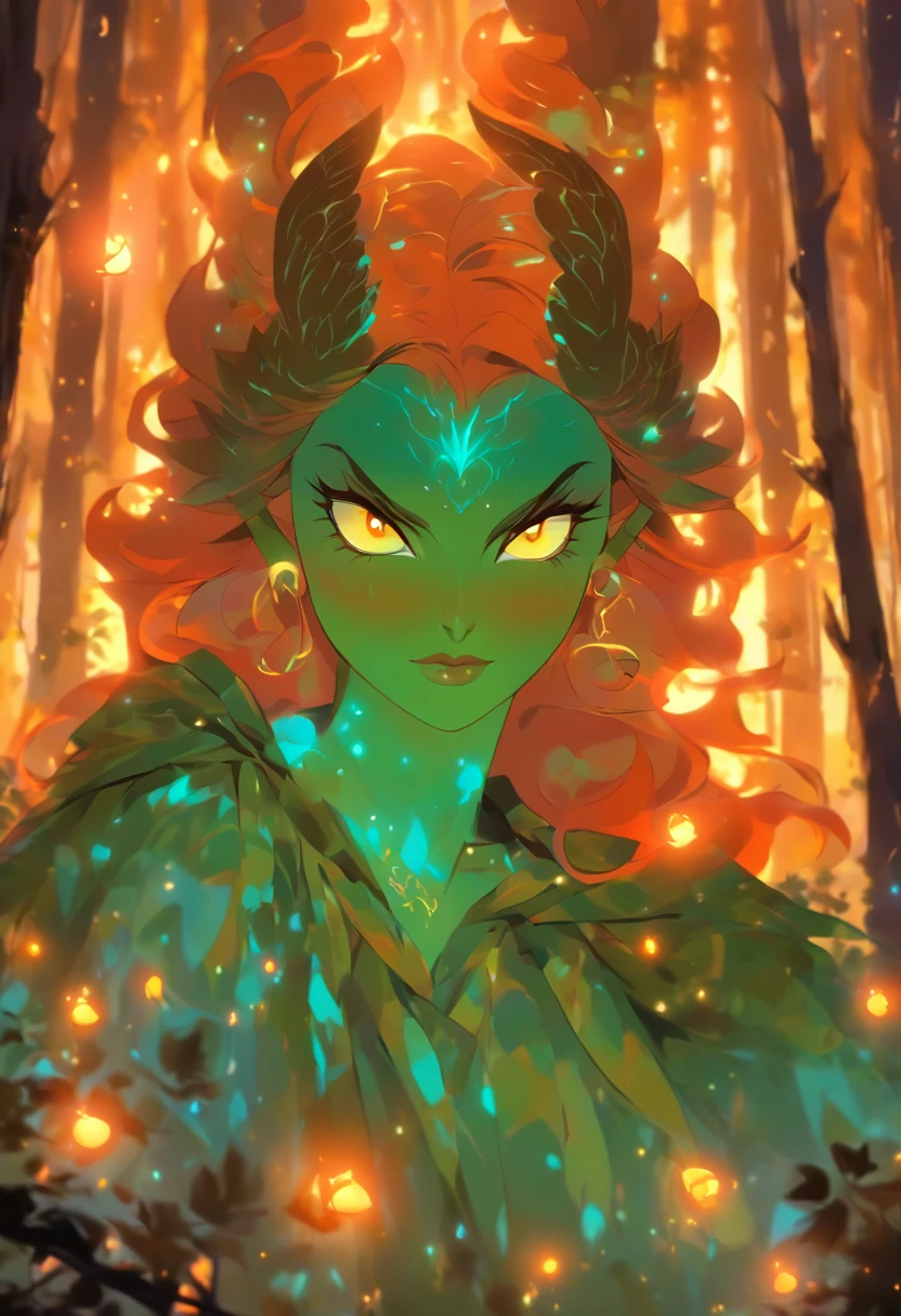 A witch with (vibrant, fiery) orange hair casting (powerful, mesmerizing) glowing orange spells, wearing a flowing blue robe, inside of a (mysterious, enchanted) mystical forest. The forest is filled with (ancient, towering) trees covered in moss and (twinkling, magical) fireflies. The witch's eyes are (piercing, intense) and her lips are (dark, enchanting) red. The forest is bathed in (ethereal, soft) golden sunlight, creating (dappled, dreamy) shadows on the forest floor. The atmosphere is filled with (whispers, whispers of arcane knowledge) and the smell of (herbs, herbs and earth). The witch's spells create (sparks, sparks of energy) that dance through the air, illuminating the forest with their (warm, vibrant) orange glow. The air is filled with the sound of (crackling, crackling magic) and the hoot of an (elusive, mystical) owl. The witch's presence is both (alluring, mysterious) and (empowering, captivating), as she harnesses the magic of the forest to weave (intricate, intricate) spells. The scene exudes an aura of (magic, magic and enchantment), inviting the viewer to step into this (spellbound, spellbound) world. (best quality, highres), ultra-detailed, photorealistic:1.37. [HDR], [studio lighting].