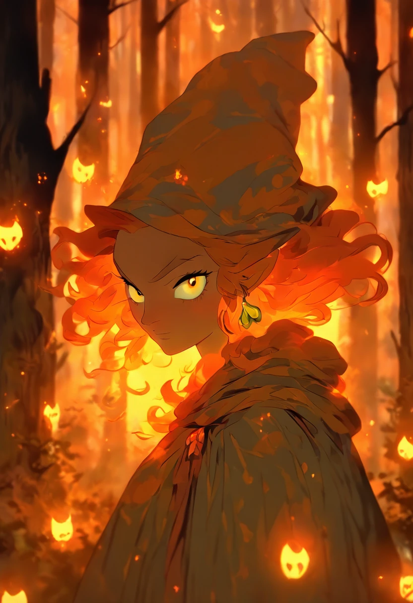 A witch with (vibrant, fiery) orange hair casting (powerful, mesmerizing) glowing orange spells, wearing a flowing blue robe, inside of a (mysterious, enchanted) mystical forest. The forest is filled with (ancient, towering) trees covered in moss and (twinkling, magical) fireflies. The witch's eyes are (piercing, intense) and her lips are (dark, enchanting) red. The forest is bathed in (ethereal, soft) golden sunlight, creating (dappled, dreamy) shadows on the forest floor. The atmosphere is filled with (whispers, whispers of arcane knowledge) and the smell of (herbs, herbs and earth). The witch's spells create (sparks, sparks of energy) that dance through the air, illuminating the forest with their (warm, vibrant) orange glow. The air is filled with the sound of (crackling, crackling magic) and the hoot of an (elusive, mystical) owl. The witch's presence is both (alluring, mysterious) and (empowering, captivating), as she harnesses the magic of the forest to weave (intricate, intricate) spells. The scene exudes an aura of (magic, magic and enchantment), inviting the viewer to step into this (spellbound, spellbound) world. (best quality, highres), ultra-detailed, photorealistic:1.37. [HDR], [studio lighting].