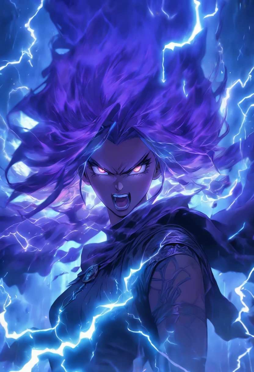 (best quality,4k,8k,highres,masterpiece:1.2),ultra-detailed,(realistic,photorealistic,photo-realistic:1.37),purple haired witch,casting lightning,(detailed,elaborate,complex) spell,(sinister,evil) grin,(focused,intense) eyes,(magical,arcane) energy,(dark,gloomy,ominous) atmosphere,crackling thunderstorm,dark lipstick,sharp cheekbones,vibrant purple hair,flowing robes,mystical background,haunting,sadistic expression,fierce determination,witchcraft,electricity,storm,enchanted powers,secrets of the night,casting spell,mysterious aura,electric sparks,unleashing power,menacing presence,dark sorcery,malicious intent,dramatic lighting,eerie glow,colorful wisps,otherworldly feel,ominous clouds,electric blue,thunder and lightning,powerful witch,spellbinding,mesmerizing artwork