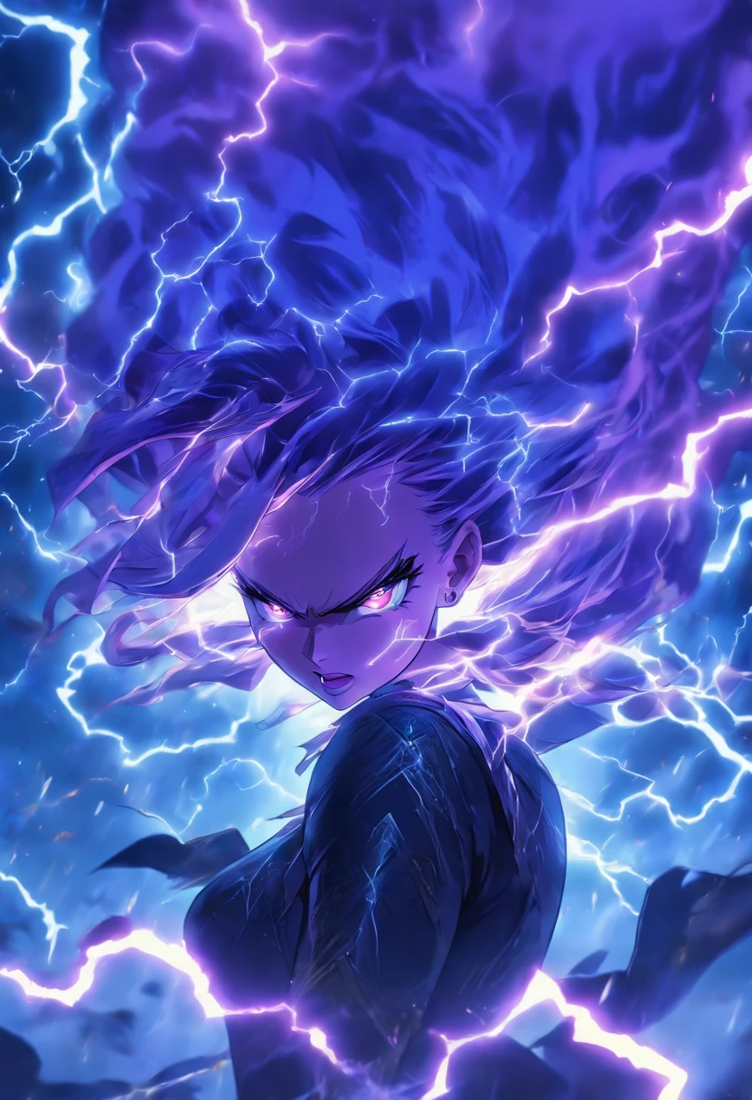 (best quality,4k,8k,highres,masterpiece:1.2),ultra-detailed,(realistic,photorealistic,photo-realistic:1.37),purple haired witch,casting lightning,(detailed,elaborate,complex) spell,(sinister,evil) grin,(focused,intense) eyes,(magical,arcane) energy,(dark,gloomy,ominous) atmosphere,crackling thunderstorm,dark lipstick,sharp cheekbones,vibrant purple hair,flowing robes,mystical background,haunting,sadistic expression,fierce determination,witchcraft,electricity,storm,enchanted powers,secrets of the night,casting spell,mysterious aura,electric sparks,unleashing power,menacing presence,dark sorcery,malicious intent,dramatic lighting,eerie glow,colorful wisps,otherworldly feel,ominous clouds,electric blue,thunder and lightning,powerful witch,spellbinding,mesmerizing artwork