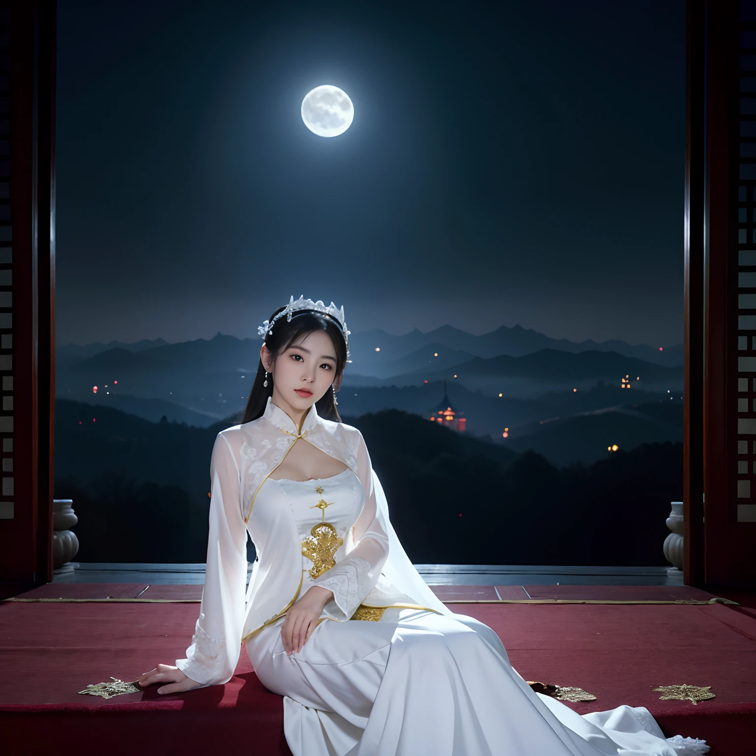 Chang'e,Moon,themoon,rays of moonlight,big breasts beautiful,delicated,the detail,Extreme,复杂,Brilliant --ar 2:4 --s 100 --niji 5 --Expressive style,palaces,the white rabbit,Long sleeves floating,Palace costume,Classical beauty,Looking at you,Bigchest,Realiy