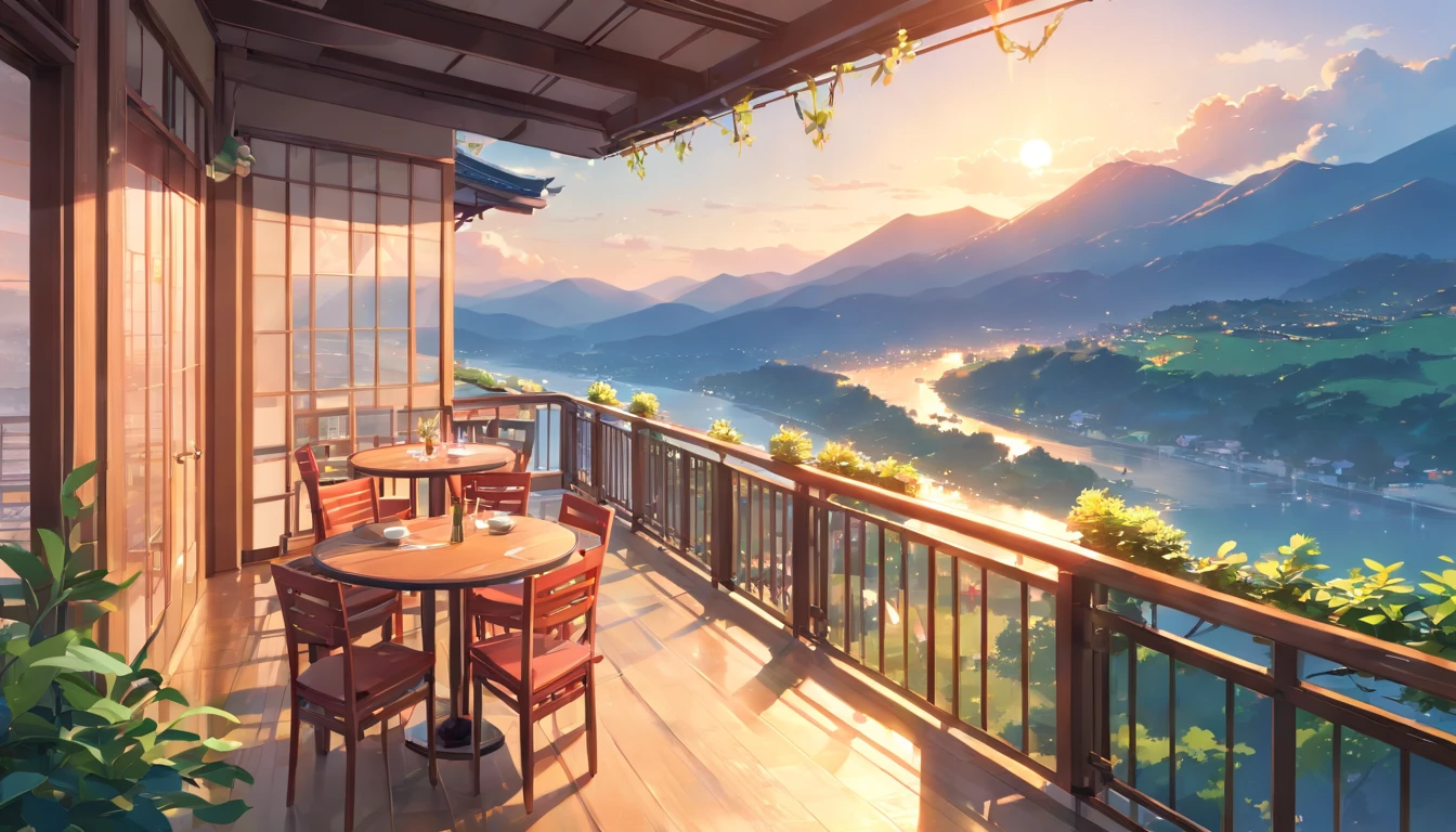 ((​masterpiece)), ((top-quality)), (hight resolution:1.5), (extremely detailed CG unified 8k wallpaper), Quiet morning,Unkai Terrace,f/4.0,135mm,captured on canon eos r 6,- Pun Terrace at the top of the mountain