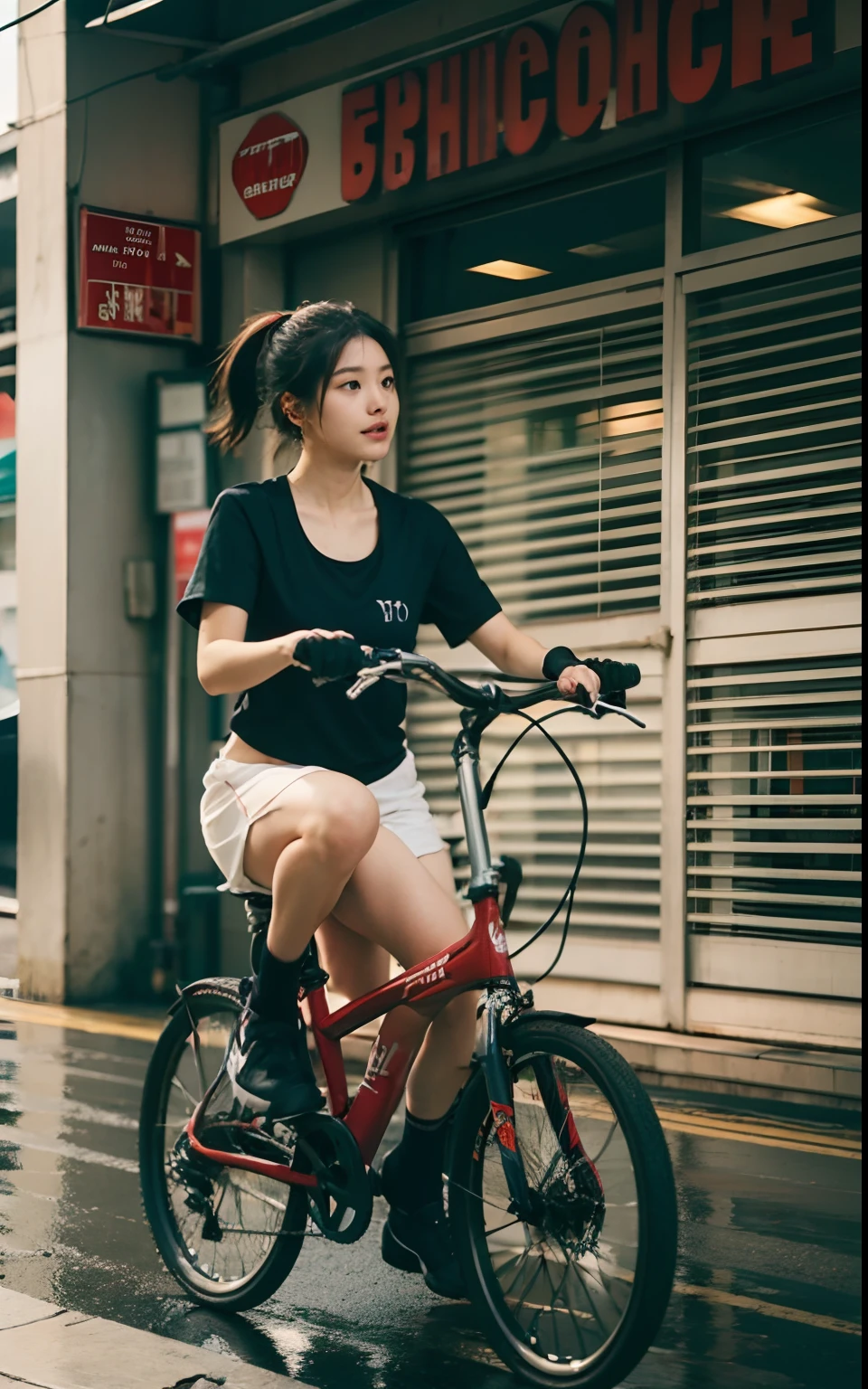 Change to a sports bra、Change to ponytail、Change to rain、Change to shorts、Change the color of the bike to red