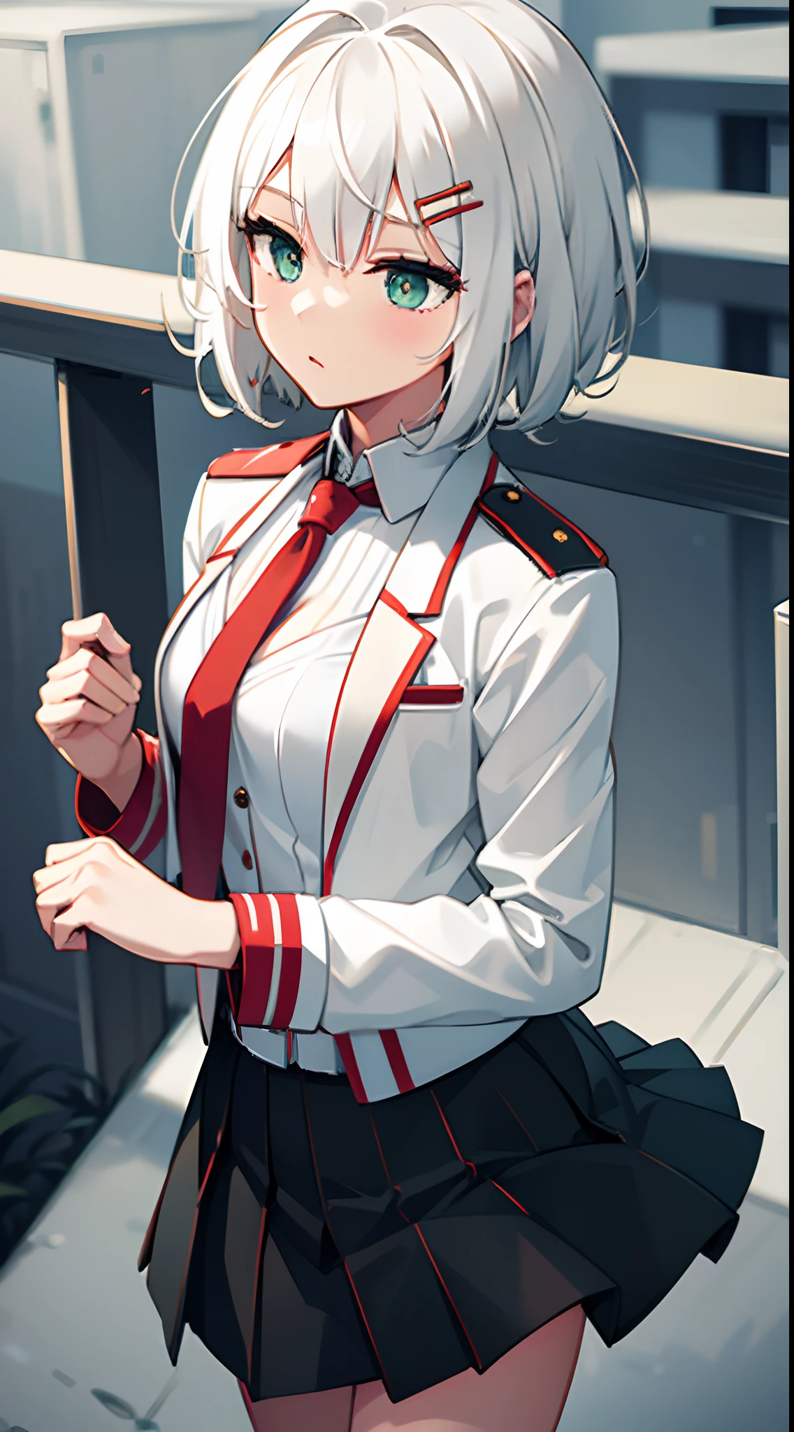 ((Embarrassing)), ((Changing clothes)), ((Put your hands on your chest)), ((Slouched)), 1 Whole body of a girl, elvish, ((silber hair)), Red Eyes, bob cuts, Braided hair, student clothes, a sailor suit, inside in room, speculum, gender change, concept-art, beautiful anime scene, Beautiful anime scenery, top-quality, masterpiece