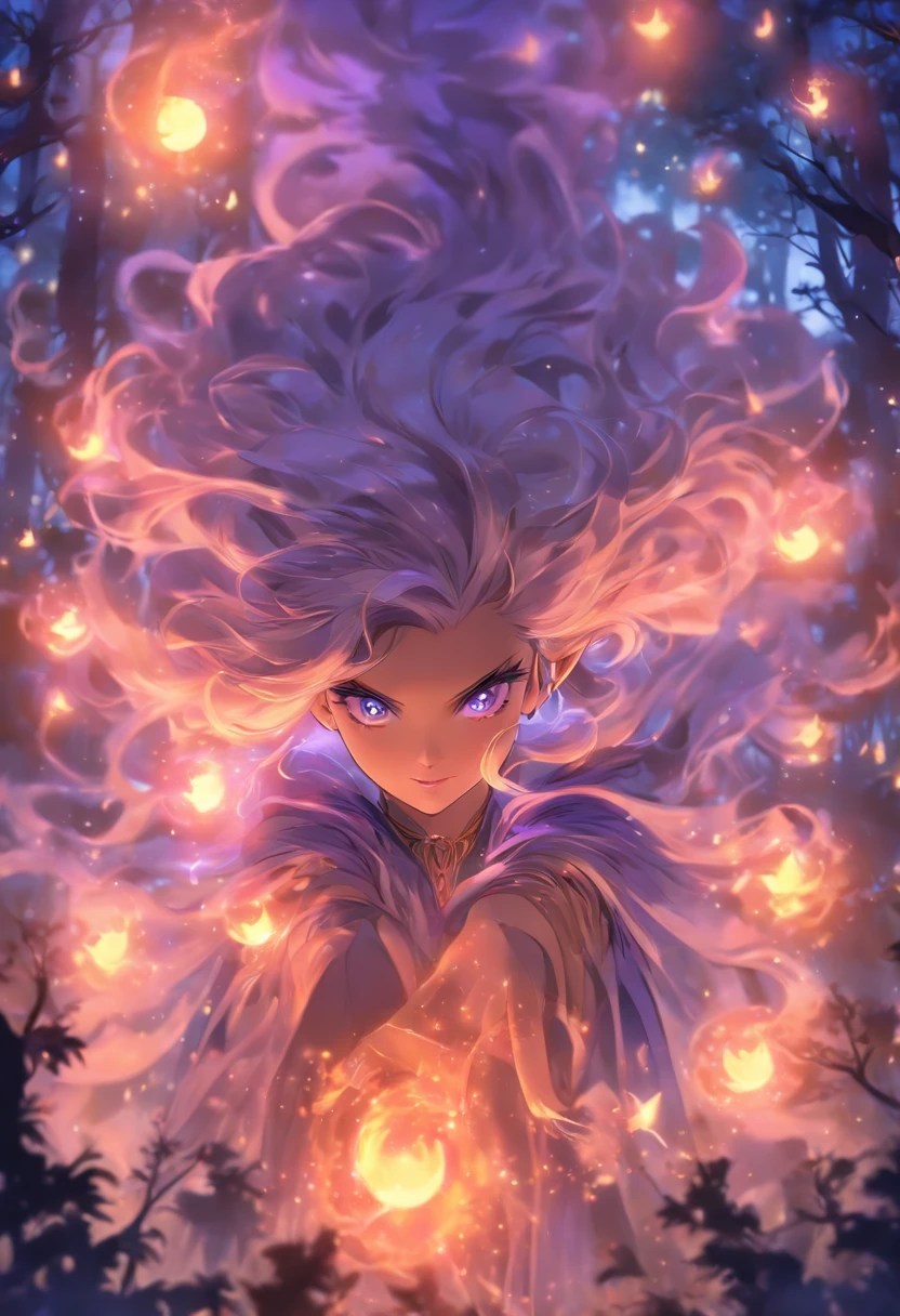 (best quality, highres, ultra-detailed, realistic:1.37), female, glowing purple eyes, long flowing blonde hair, witch, goddess, casting glowing spells, mystical fantasy woods, evil smirk, enchanted atmosphere, hauntingly beautiful, ethereal, dark magic, mesmerizing, captivating, mysterious aura, wisps of magic, moonlit glimmer, ancient power, bewitching presence, enchanting glow, intricate spellcasting, swirling energy, mystical symbols, surreal landscape, majestic trees, vibrant foliage, moonlight filtering through the branches, flickering lights, magical creatures, enchanting melodies, otherworldly whispers, ethereal haze, divinely powerful, aura of darkness, enchanting beauty, spellbinding gaze, magical essence, intoxicating charm, femme fatale, mythical realm, hauntingly seductive, spellbound onlookers