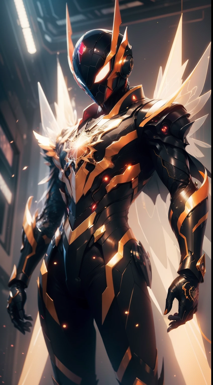 The suit is made of a changing nanotechnological fabric, with a chrome chandelier on the chest and constellation details on sleeves and legs. It incorporates a detachable cape that looks like the wings of a spaceship and a holographic helmet that projects a cosmic mask onto Spider-Man's face.... This suit allows you to breathe in space and adapt to alien environments, Fusing cosmic style with exceptional functionality.