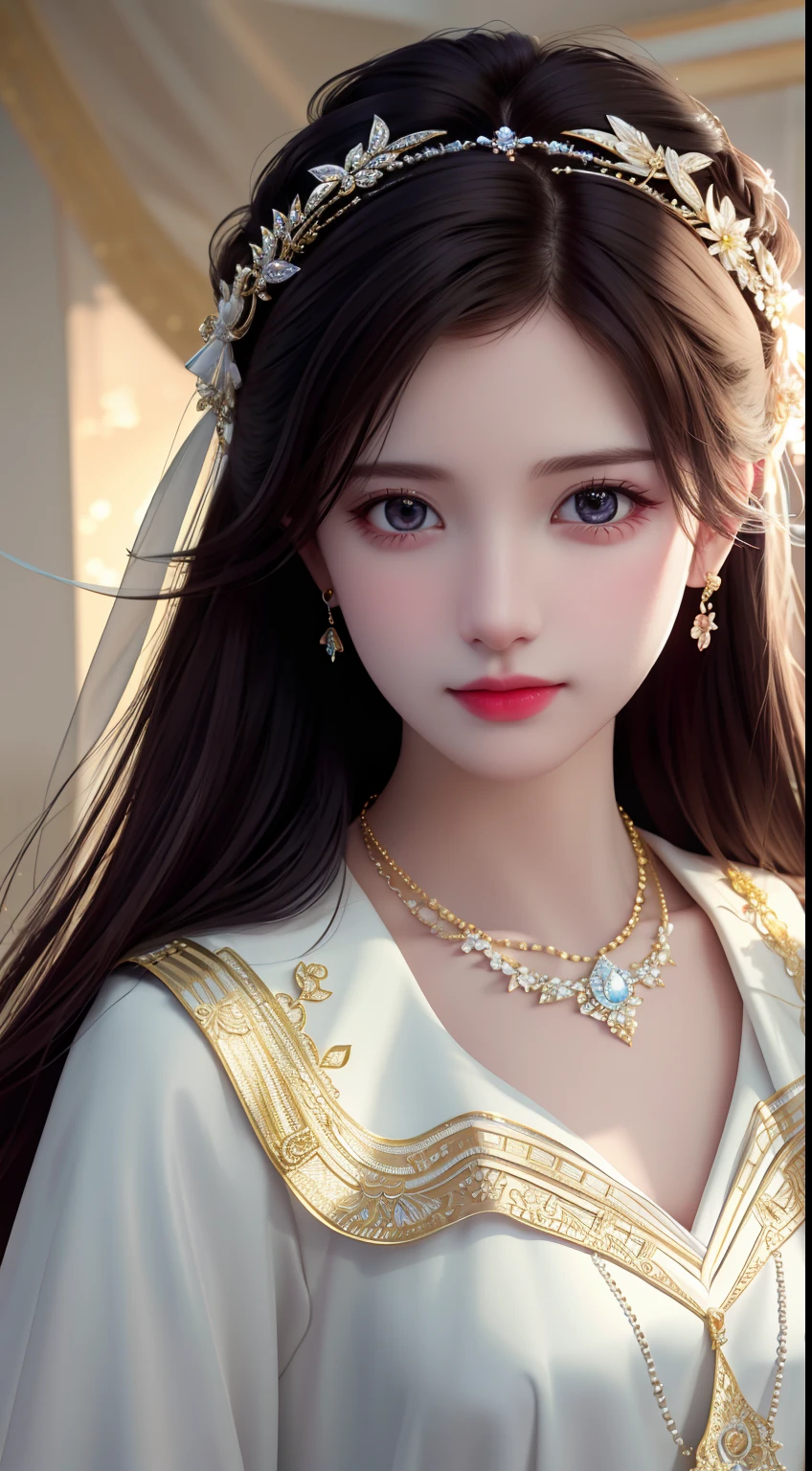 Best Quality, Masterpiece, High Resolution, 1 Girl, Porcelain Dress, Hair Accessories, Necklace, Jewelry, Beautiful Face, Physics, Tyndall Effect, Realistic, Dark Studio, Rim Lighting, Duotone Lighting, (High Detail Skin: 1.2), 8k uhd, DSLR, soft light, high quality, volumetric light, candid, photo, high resolution, 4k, 8k, bokeh