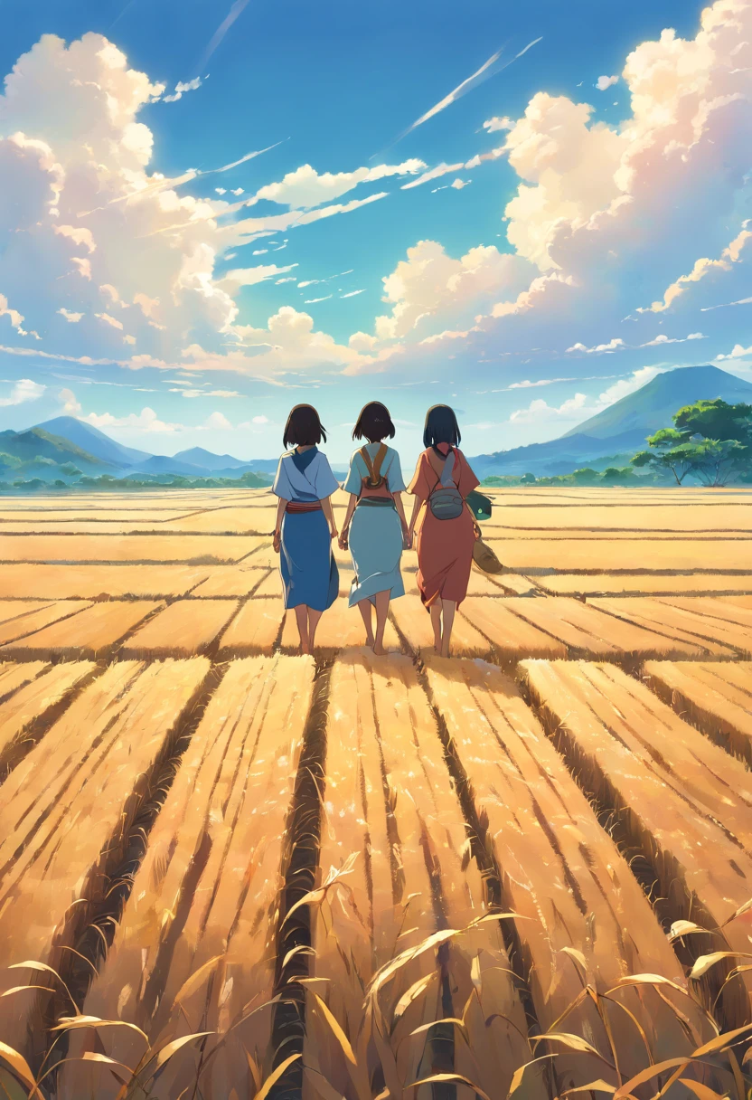 a dry field with two women from the Mayan civilization