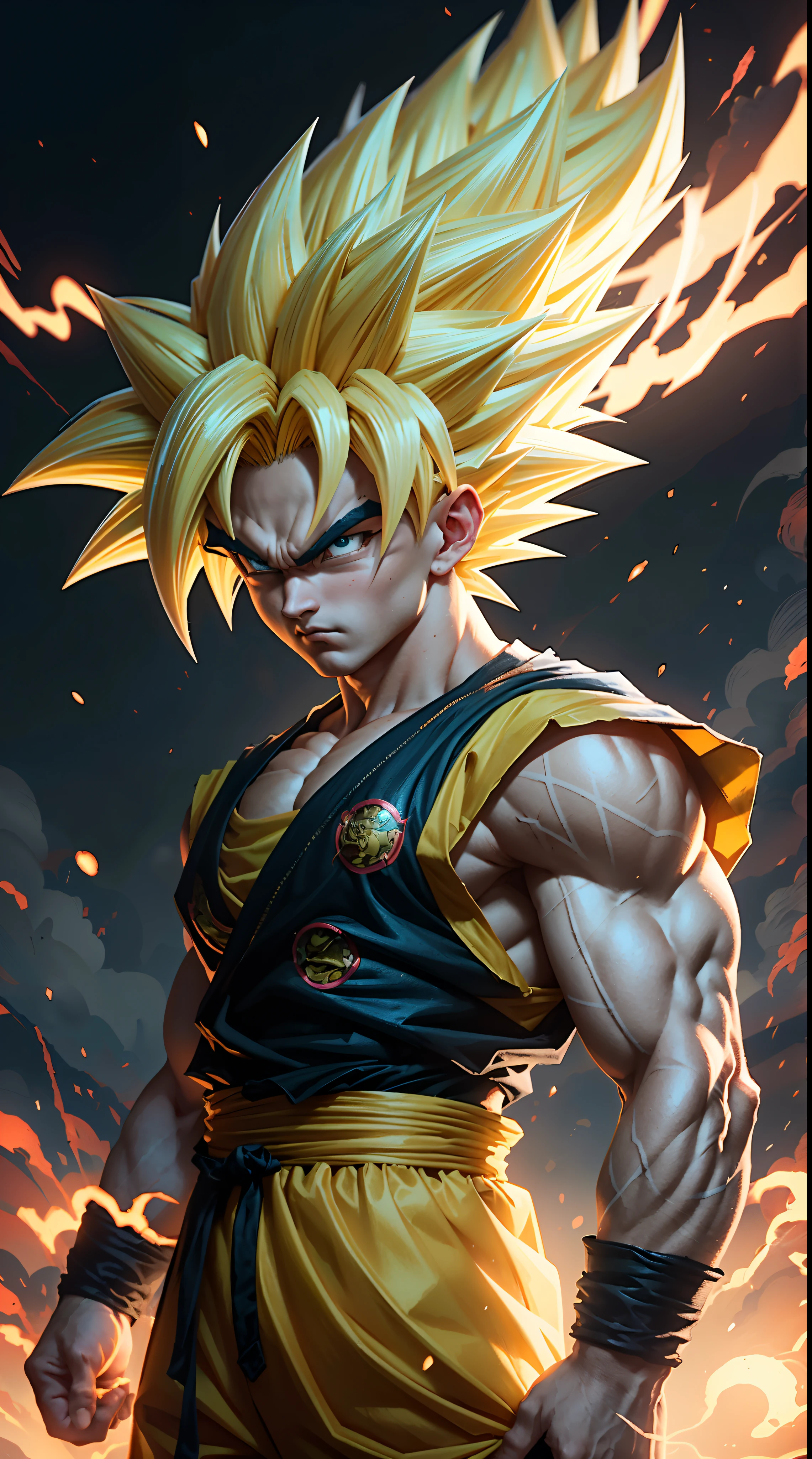 a close up of a cartoon character with a yellow hair, super saiyan, super saiyan goku, super sayan, super sayian goku, super saiyan 3, going super saiyan, dragon ball concept art, dragon ball artstyle, 4 k manga wallpaper, goku from dragon ball, an epic anime of a energy man, 4k anime wallpaper