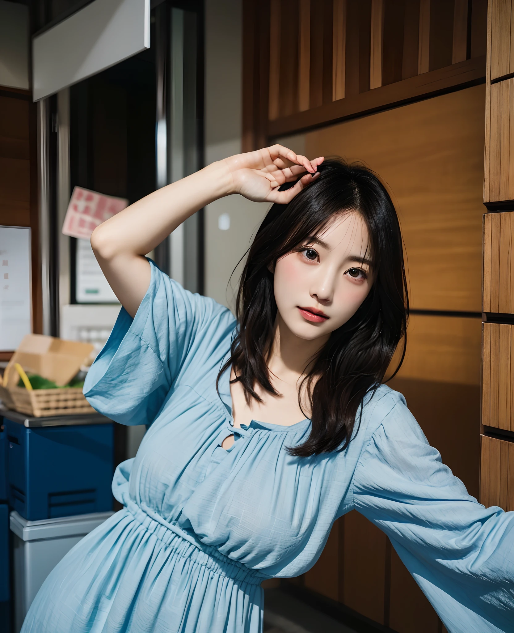 Asian woman in blue and white dress posing for photo, Kojima Ayami (Ayami kojima) Photos taken, tumblr,  Yoshitomo Nara, Chiho, Girl Cute - Delicate Face, Amano Ayami Kojima, Realistic young gravure idol, Sakimichan, To whom is Diam?