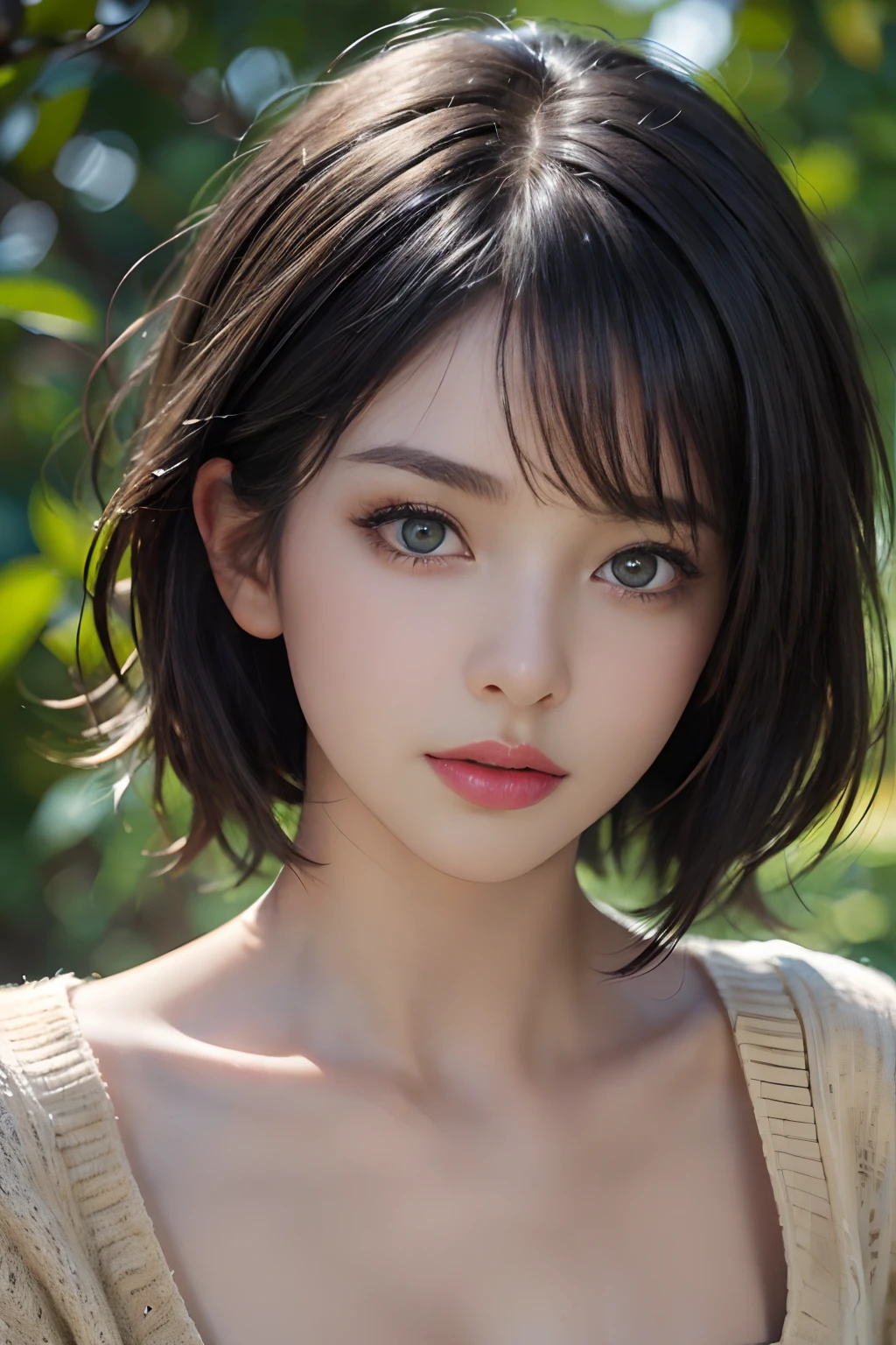 (masterpiece:1.3), (8k, photorealistic, RAW photo, best quality: 1.4), (1girl), beautiful face, (realistic face), (black hair, short hair:1.3), beautiful hairstyle, realistic eyes, beautiful detailed eyes, (realistic skin), beautiful skin, (sweater), absurdres, attractive, ultra high res, ultra realistic, highly detailed, golden ratio