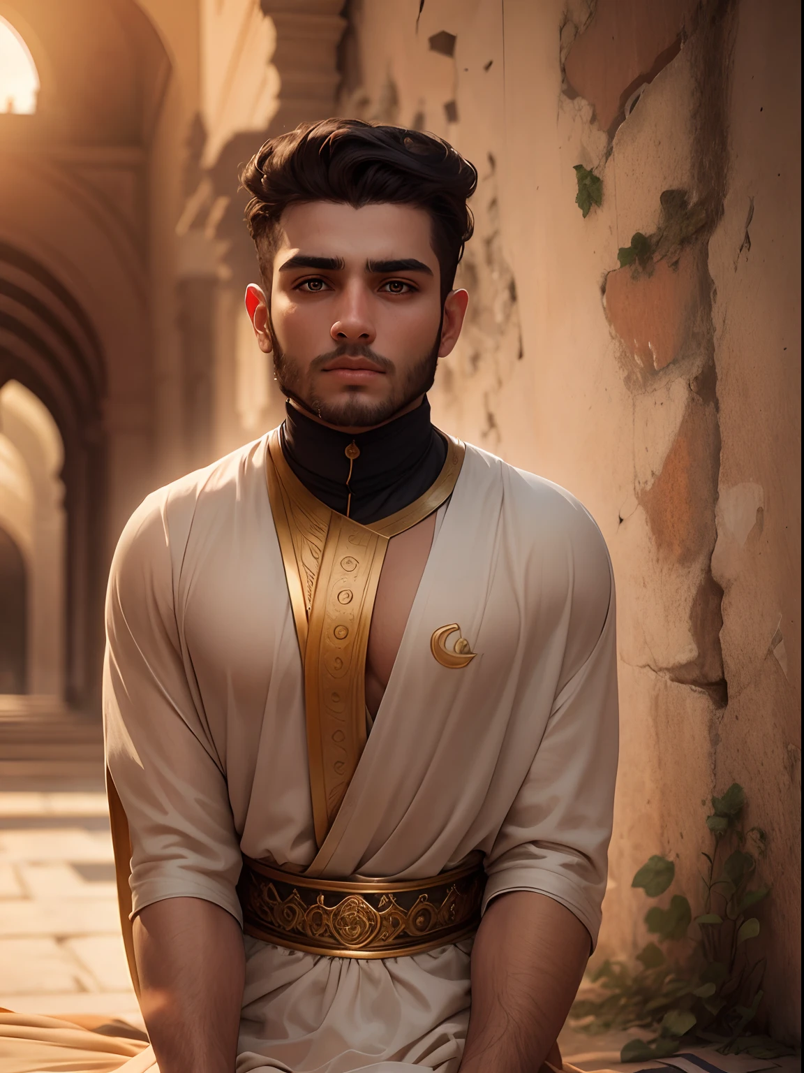 I am sitting in a palace and some beautiful Arab girls are holding me, 8k, Ultra realistic,