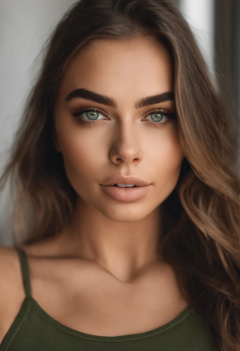 Mujer con camiseta sin mangas y bragas a juego, Chica sexy con ojos verdes, Retrato Sophie Mudd, Retrato de Corinna Kopf, cabello rubio y ojos grandes, selfie de una mujer joven, Maquillaje OHNE, Maquillaje natural, looks directly at camera, Cara con Artgram, dezentes Maquillaje, Gran foto de cuerpo entero, en el blub, senos muy grandes, rubio