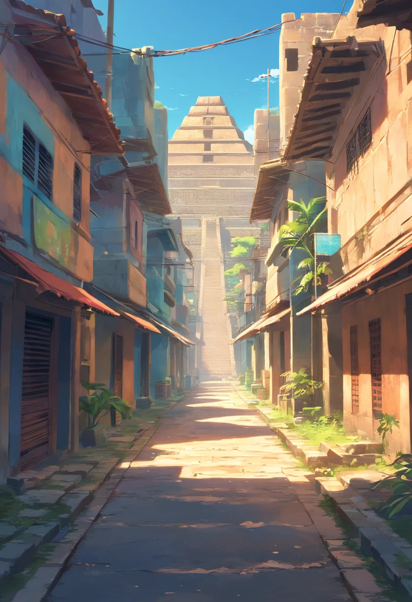 abandoned, dirty and empty street of the Mayan civilization, that has pyramids