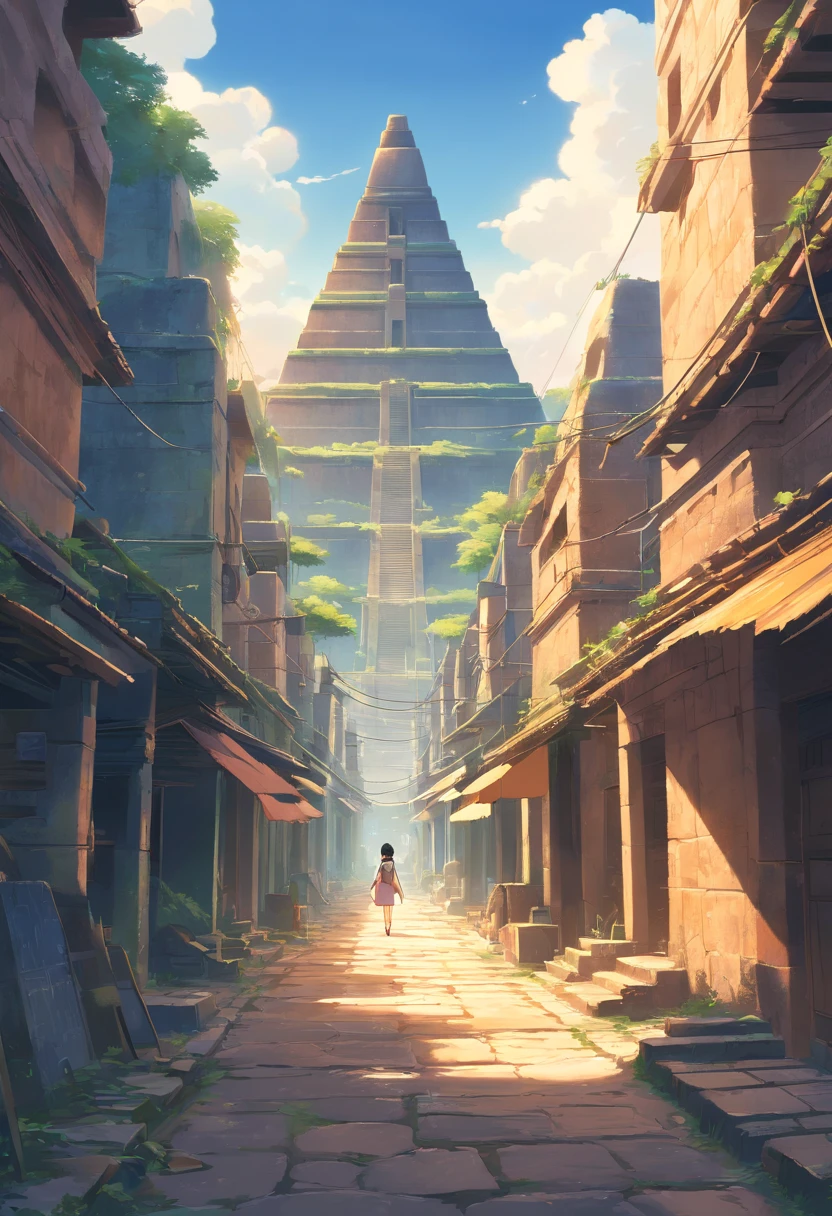 abandoned, dirty and empty street of the Mayan civilization, that has pyramids