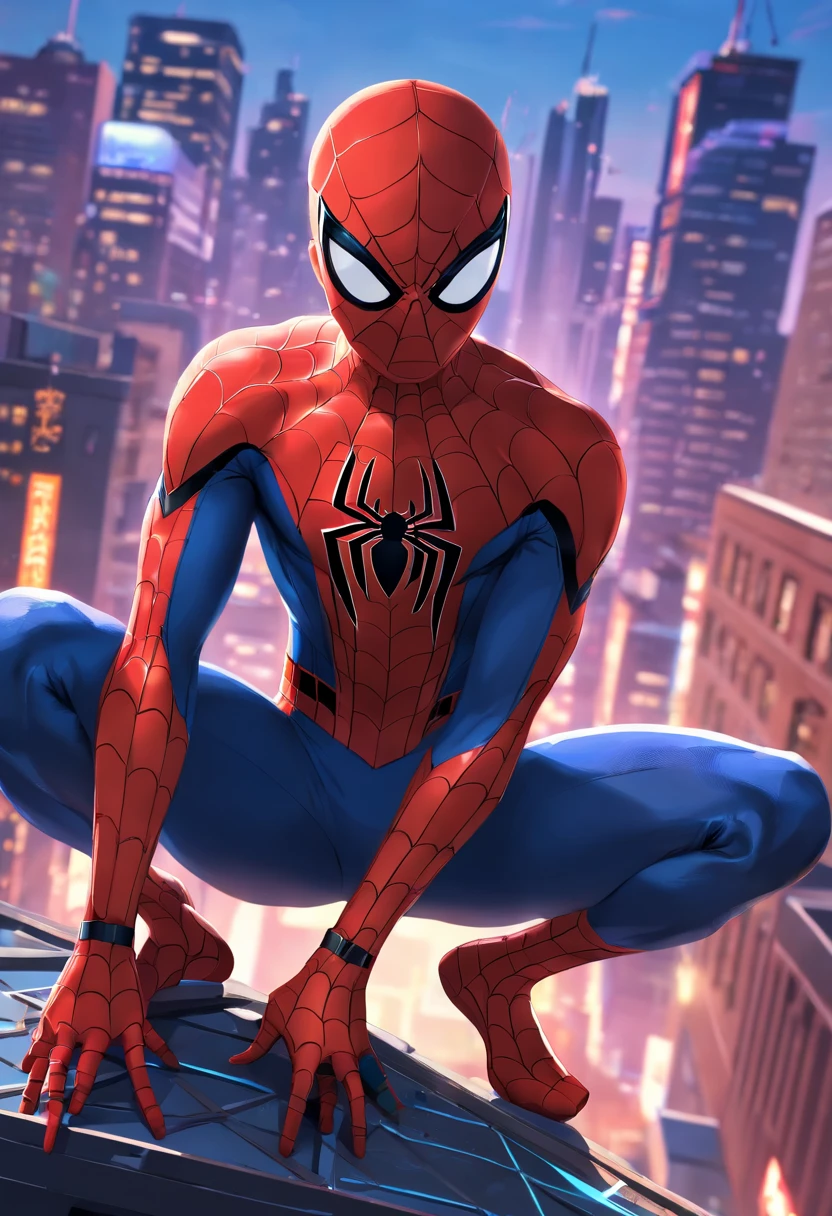 Spider - Man in suit standing on a roof with a city in the background, Pedro Lucia, Homem-Aranha, aranha - homem, Retrato do Homem-Aranha, hq 4k papel de parede, Aranha altamente detalhada - Man, peter parker como homem-aranha, Estilo futurista Homem-Aranha, 8k render", medium close - up ( Mcu ), Spiderman, Trending in ArtStation 4K, cg arte