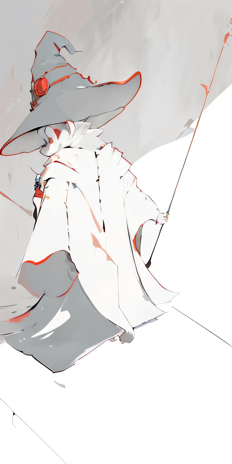 a color,The Witch,Two small mice prop up the back of the mage's robe,a red hat,Paint dichotomous shadows,colorful,Followed by a staff with a small mouse standing on it