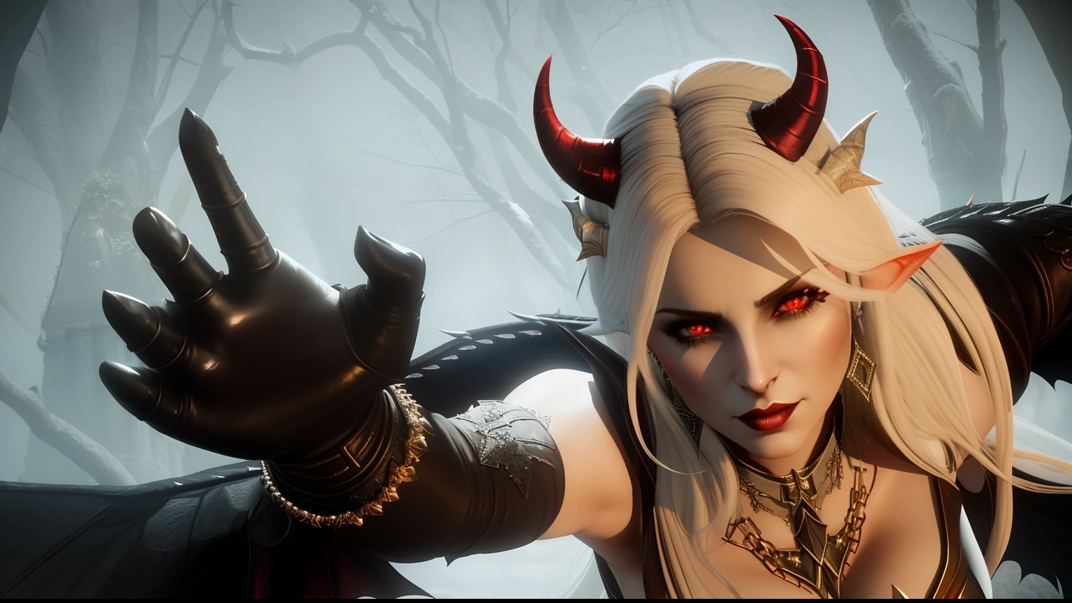 Close-up of a woman with horns and a demon face, diablo 4 lilith, diablo 4 queen, Succubus | medieval, morrigan, Art germ ; 3d unreal engine, v from devil may cry as an elf, morrigan aensland, demoness, The Dragon Age Inquisition, white horns queen demon, cinematic goddess shot, castlevania witch