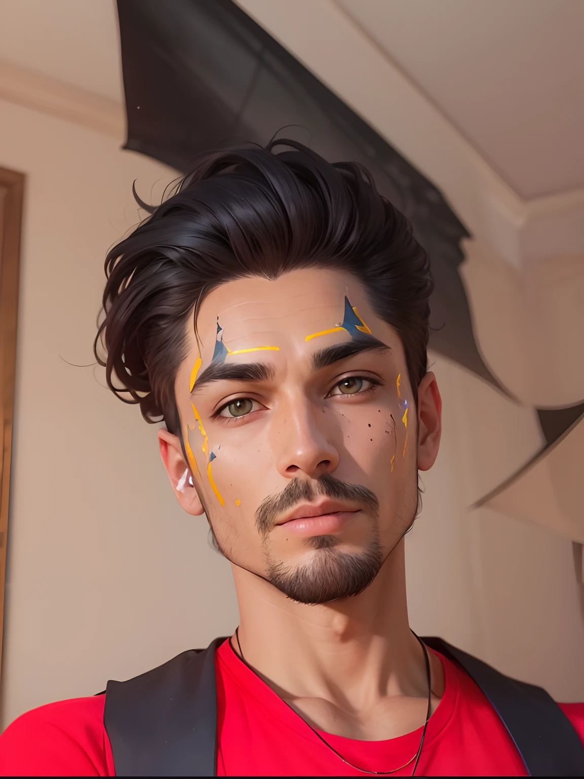 Transform my photo into a vibrant and epic cosmic character while keeping the facial features true to the original image. Maintain the resemblance to my face as closely as possible while enhancing the epic character cosmic elements, make him like devil with a serious dark look, he should have horns . Make the background of the pic like a castle in lord of rings
he should look a MAN!