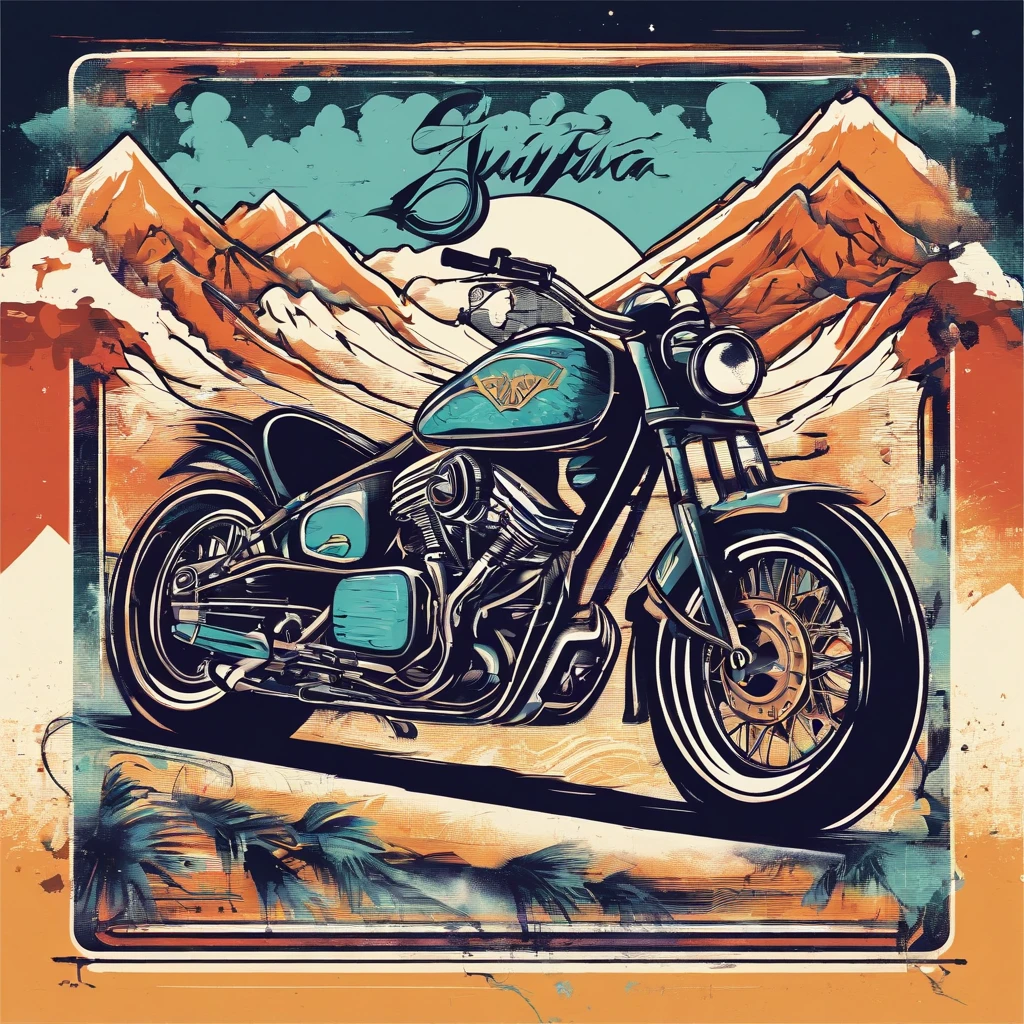 Make vector motorcycle adventure vintage logo design "Vitopna" with mountains, vintagestyle