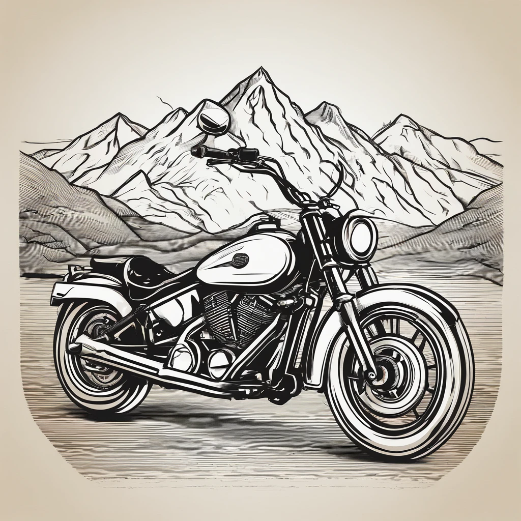 Make vector motorcycle adventure vintage logo design "Vitopna" with mountains, vintagestyle