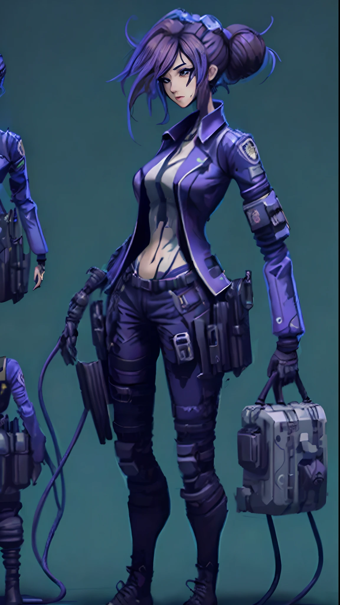 (full body standing), full body shot 、doctor、doctor Doctor, stethoscope、 of the cross、 Emergency team female paramedic、 Trailblazer monstar in pastel color, swing the bomb, cyberpunk Tactical Police character design, carrying large medical equipment on one's back、full body written in software, anime game character, full body written in software, body is a car, Conflict of Lights, very beautiful face The Trailblazer, full body. headphone. Brown hair. 2D game animation full body standing. dynamic, doctor clothesvector art, fantasy art, hard black border, bokeh, Adobe Illustrator, hand drawing, digital painting, low poly, in a mechanical room
