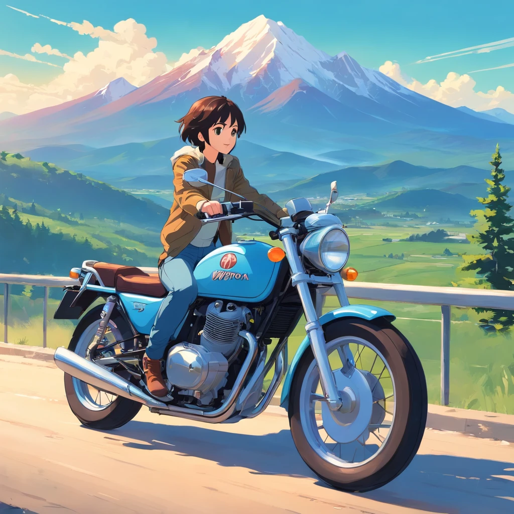 Make vector motorcycle adventure vintage logo design "Vitopna" with mountains, vintagestyle