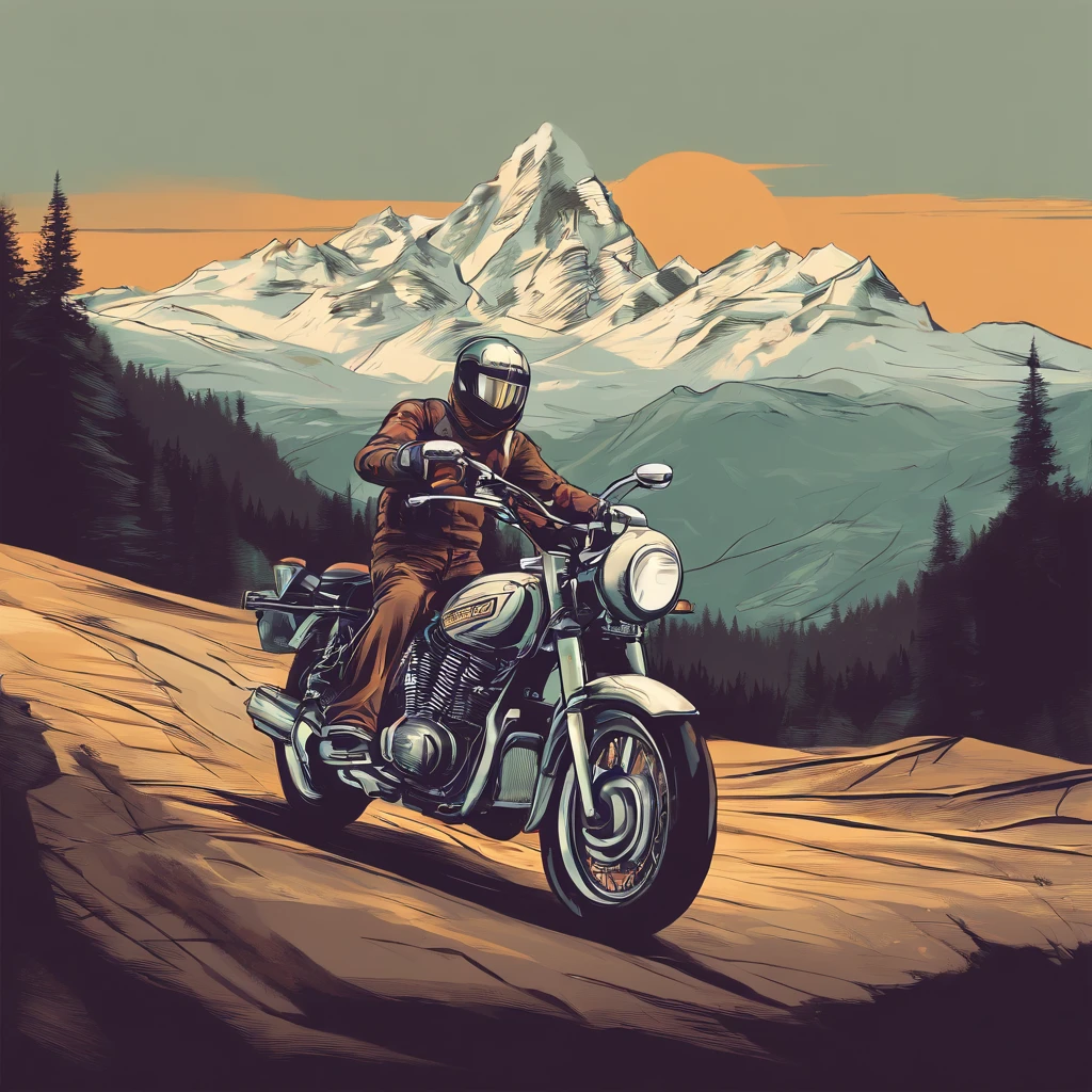 Make vector motorcycle adventure vintage logo design "Vitopna" with mountains, vintagestyle
