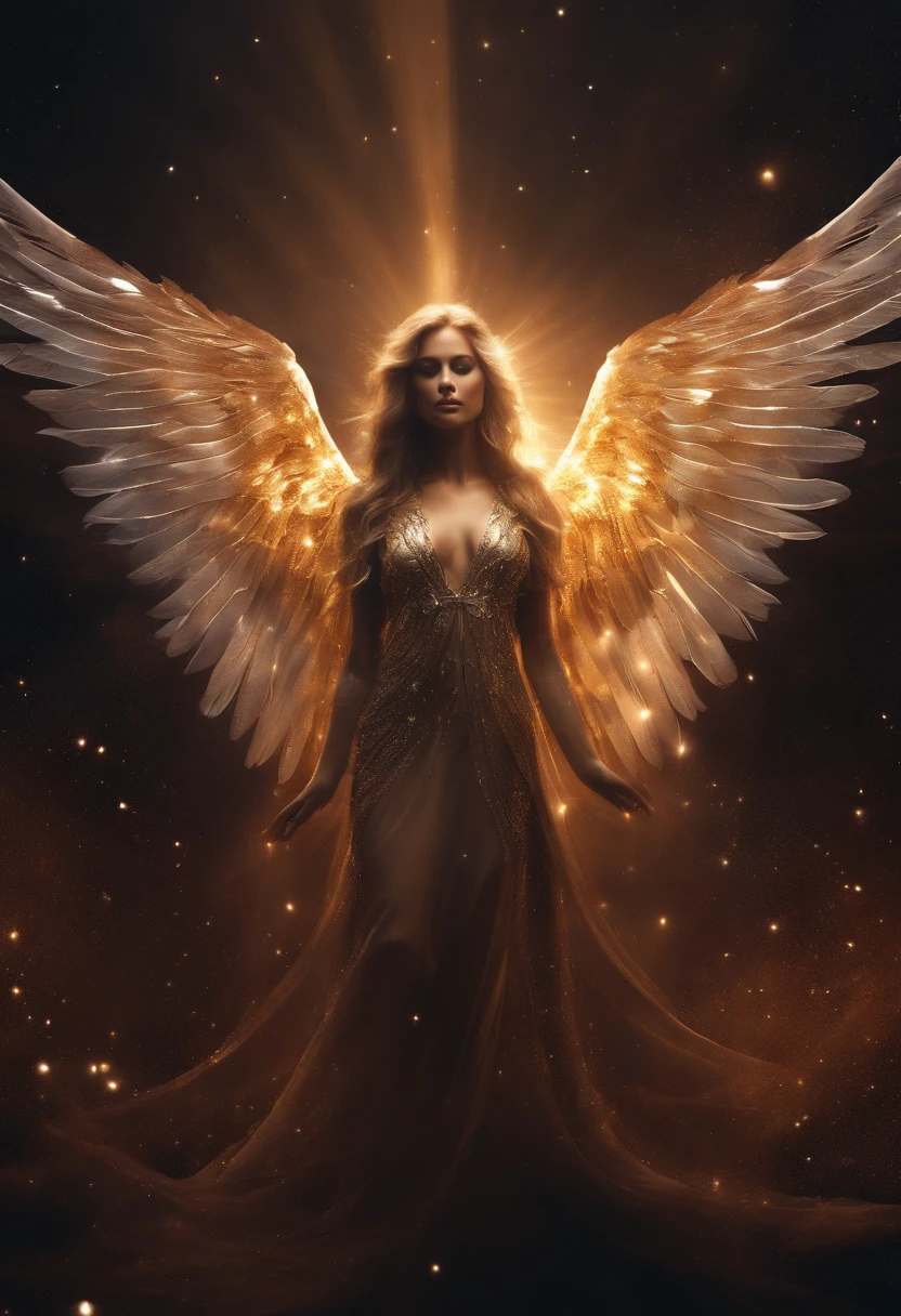 cosmic fallen angel, olhos claros brilhantes, Biomechanicals, estranho, assustador, Pesadelo, cores muito brilhantes, light particles, com luz brilhante, Mshiff, Arte do papel de parede, Papel de parede UHD